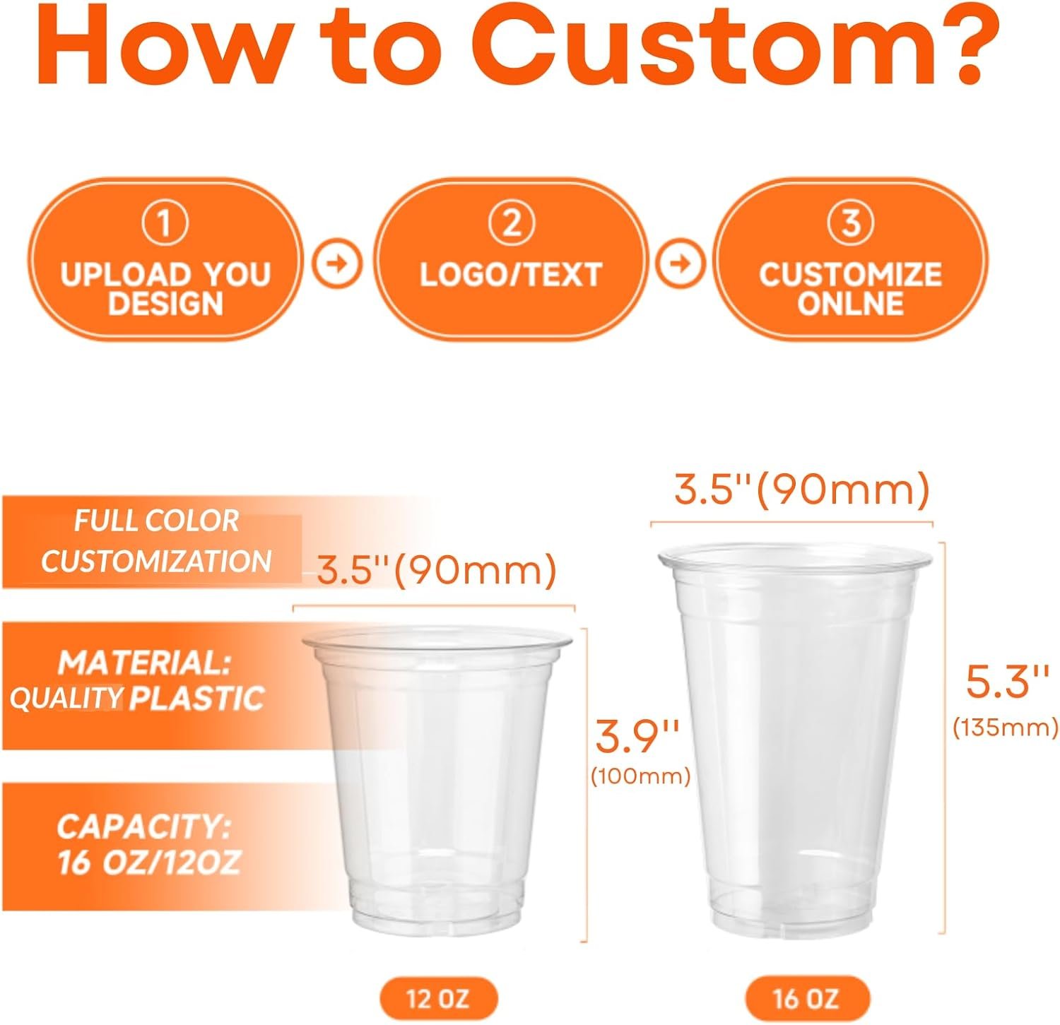 Cups Desechables Personalizados de 1-1000 unidades, vasos claros con Logo Personalizado, ideales para cumpleaños, bodas, eventos y Marca Blanca de Fábrica.