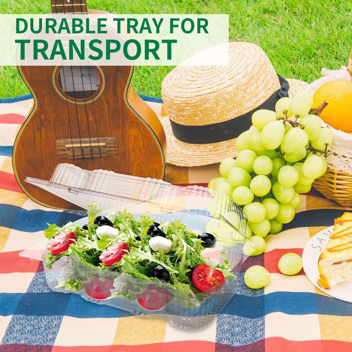 Contenedor de comida desechable con logo personalizado - 70 unidades de envases clamshell transparentes, tamaño interno 6.3