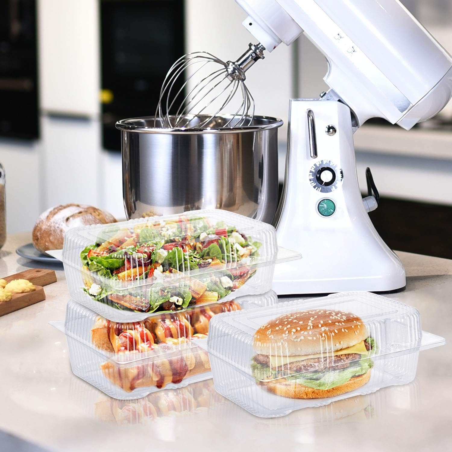 Contenedor de comida desechable con logo personalizado - 70 unidades de envases clamshell transparentes, tamaño interno 6.3