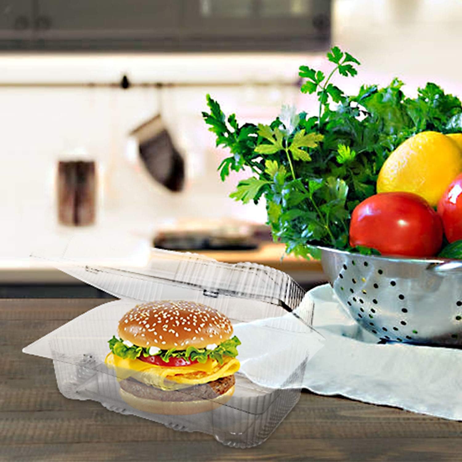 Contenedor de comida desechable con logo personalizado - 70 unidades de envases clamshell transparentes, tamaño interno 6.3