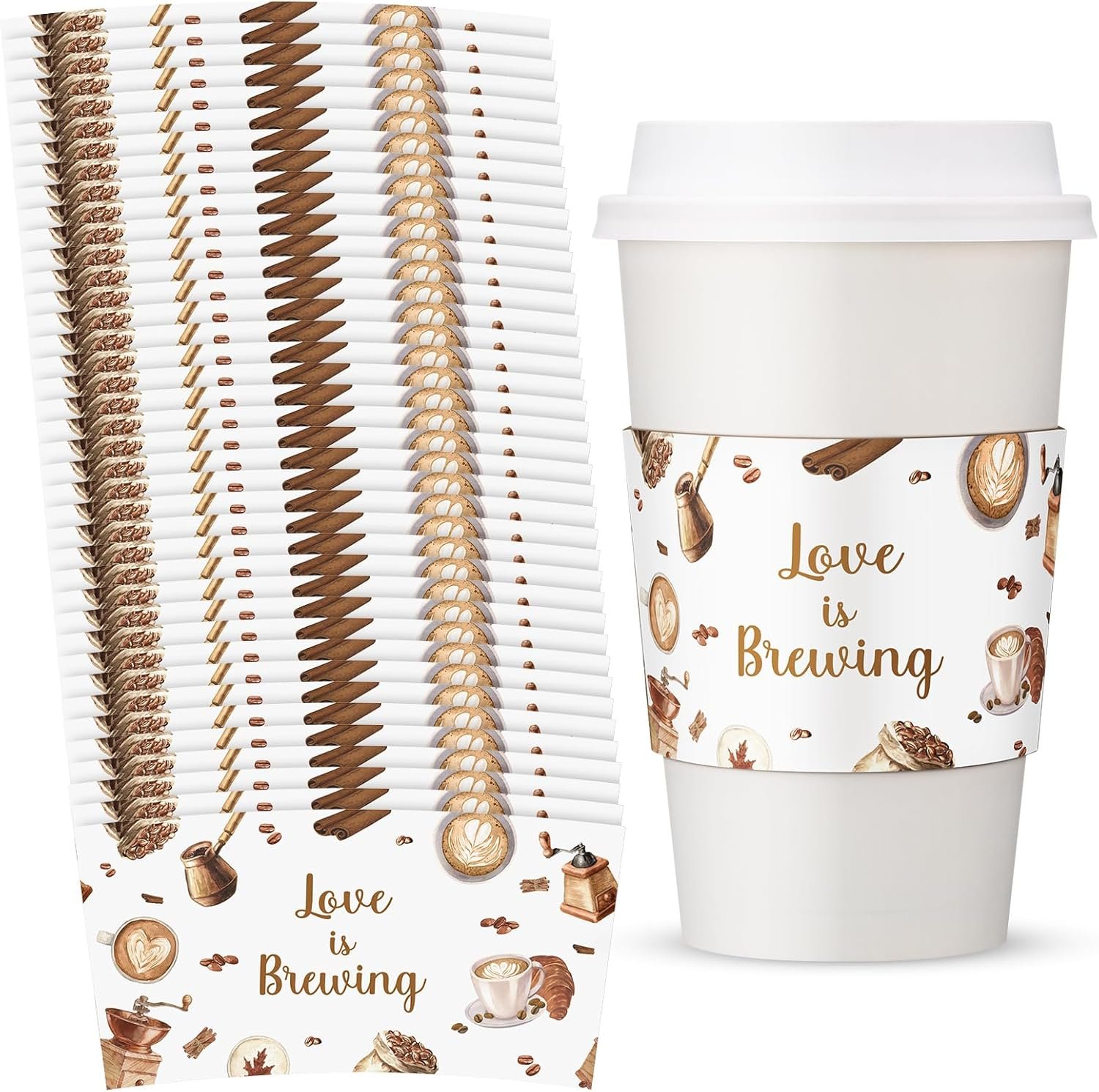 Logo Personalizado 50 Pzs Fundas de Café "Love Is Brewing" Desechables para Bodas y Fiestas de Compromiso Decoración Proveedor