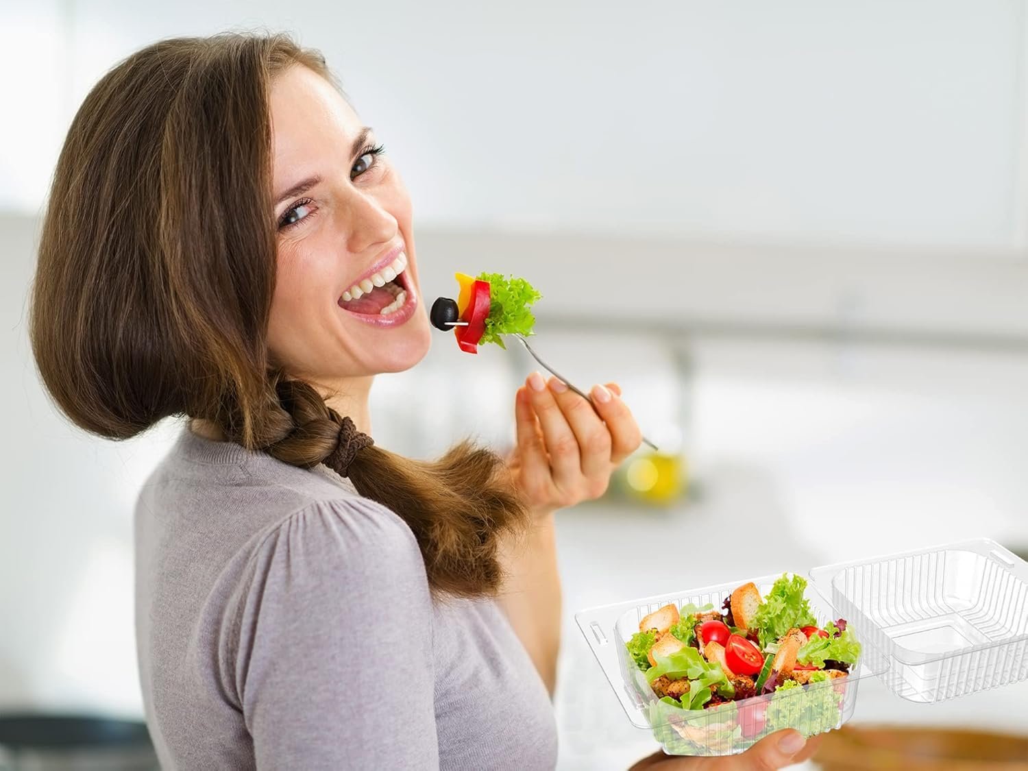 Contenedores Clamshell de Plástico Transparente con Bisagra para Comida de 50 Unidades, Marca Blanca, ideales para postres, aperitivos, rebanadas de pastel, galletas y ensaladas, Proveedor.