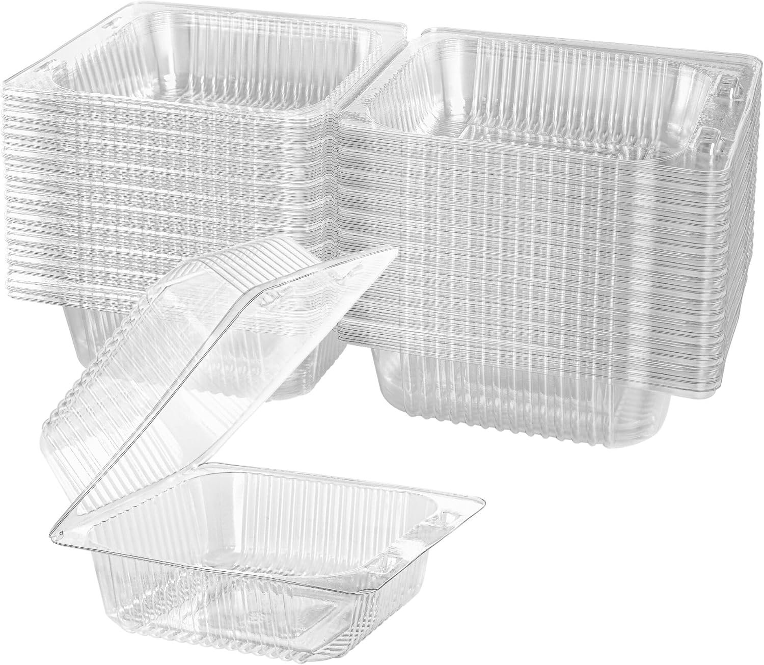 Contenedores Clamshell de Plástico Transparente con Bisagra para Comida de 50 Unidades, Marca Blanca, ideales para postres, aperitivos, rebanadas de pastel, galletas y ensaladas, Proveedor.