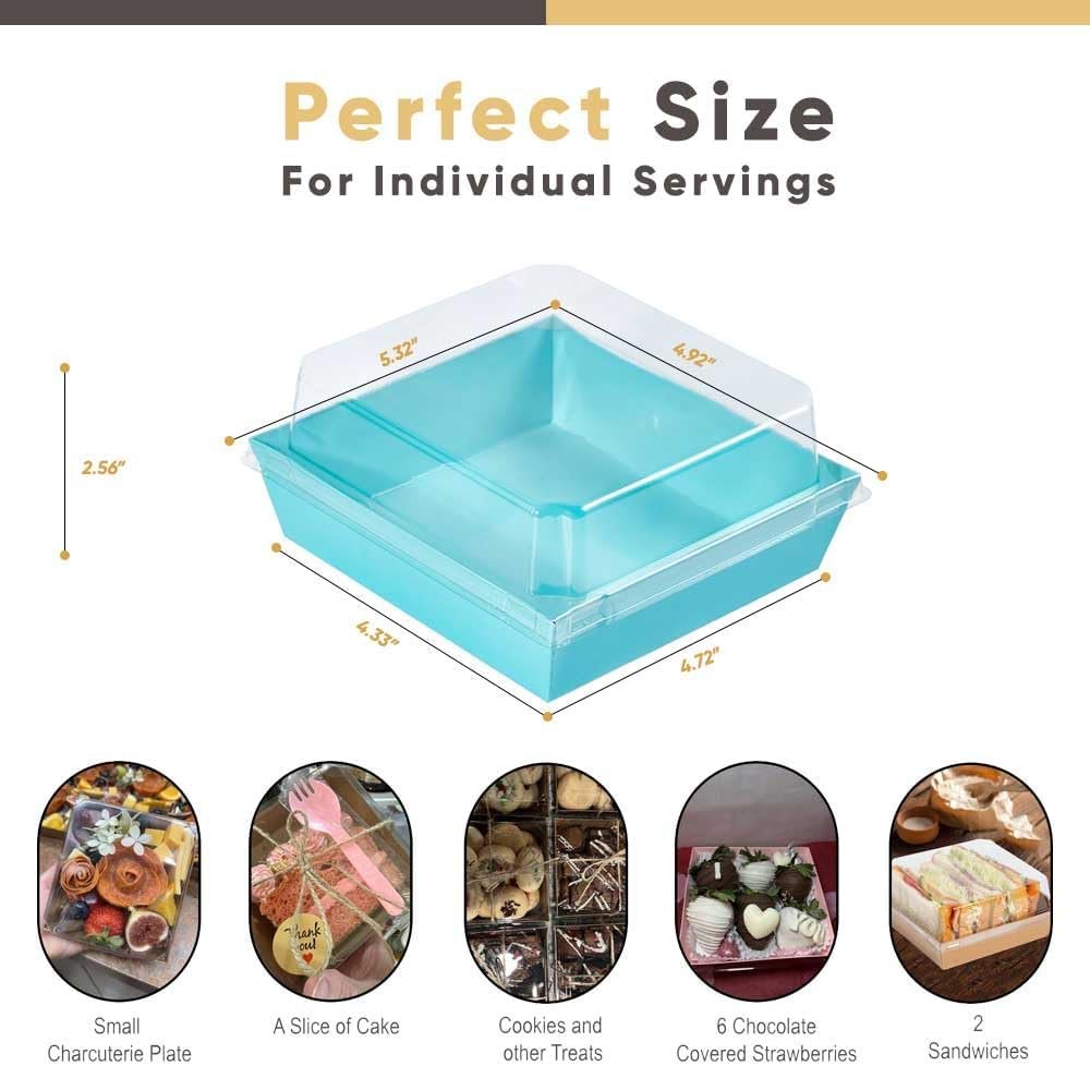 Cajas pequeñas de charcutería desechables con tapa clara - Paquete de 50, 5 pulgadas, ideales para sándwiches, galletas, sushi, porciones de pastel, fresas, personalización de logo, Marca Blanca – Proveedor de soluciones para eventos.