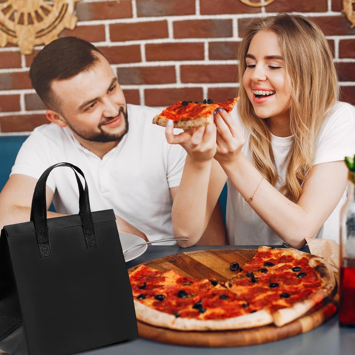 Logo Personalizado Bolsas Térmicas de 50 Pcs para Comida para Llevar, Aislamiento Térmico para Café, Té con Leche, Cenas para Llevar, Mariscos Frescos, Alimentos Fríos o Calientes, Proveedor de Bolsa Negra.