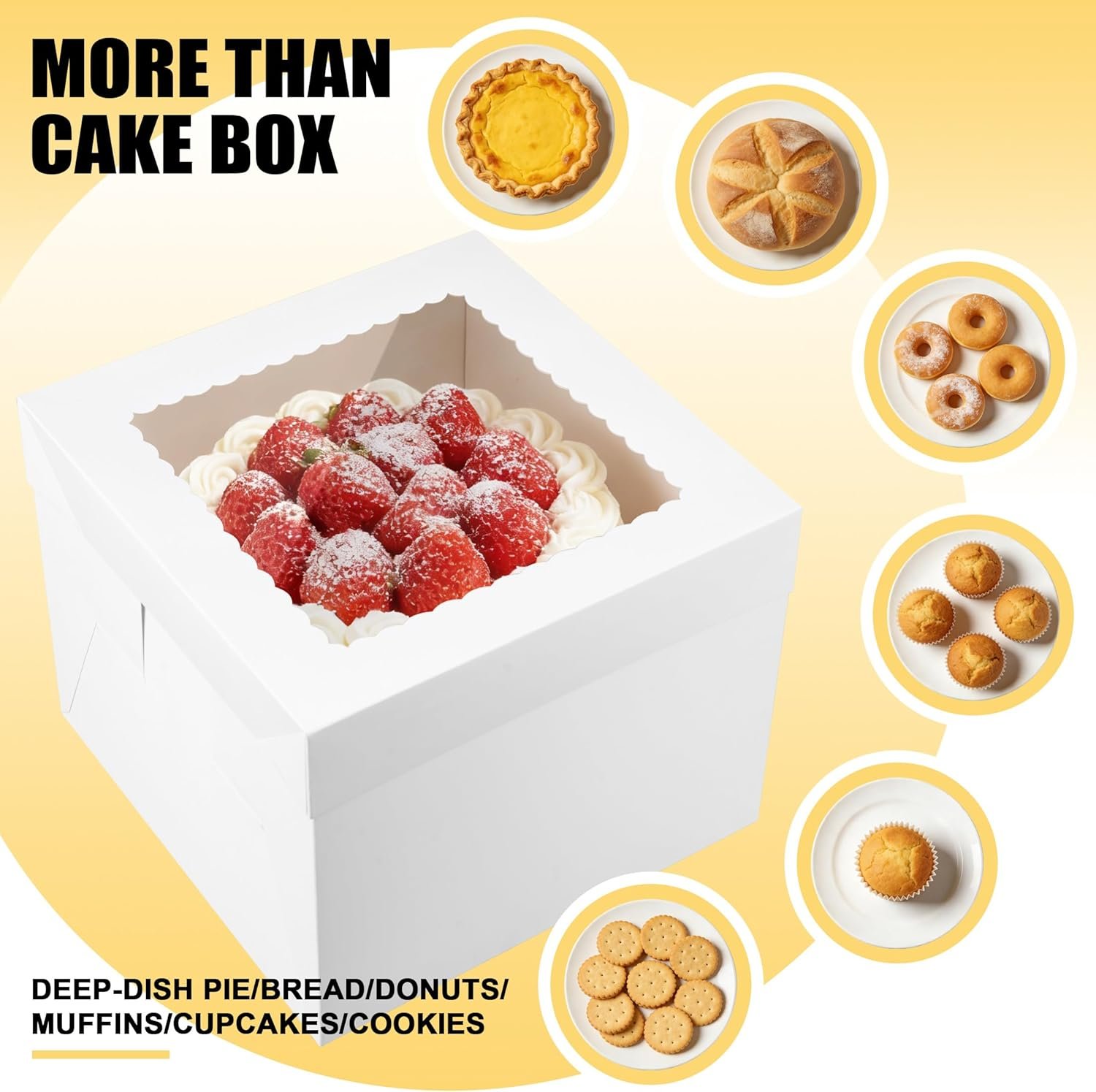 Logo Personalizado para Cajas de Pasteles, 40PCS Cajas para Pasteles de 10 pulgadas con Ventana (20 Cajas y 20 Tableros), incluye Cintas y Etiquetas, Caja desechable para Pastelería de 10x10x8 pulgadas para Galletas, Tartas y Cumpleaños, Marca Blanca del Proveedor.