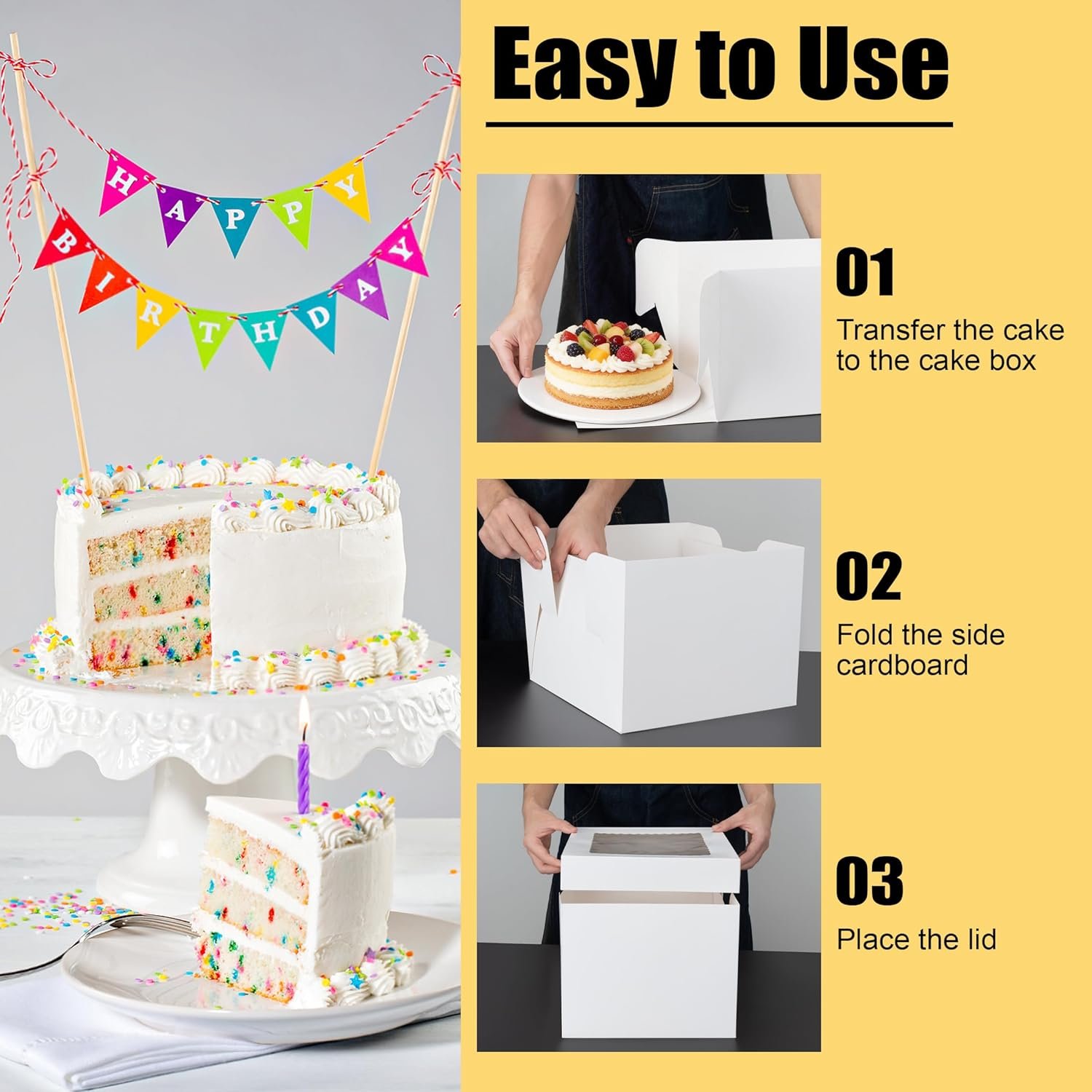 Logo Personalizado para Cajas de Pasteles, 40PCS Cajas para Pasteles de 10 pulgadas con Ventana (20 Cajas y 20 Tableros), incluye Cintas y Etiquetas, Caja desechable para Pastelería de 10x10x8 pulgadas para Galletas, Tartas y Cumpleaños, Marca Blanca del Proveedor.