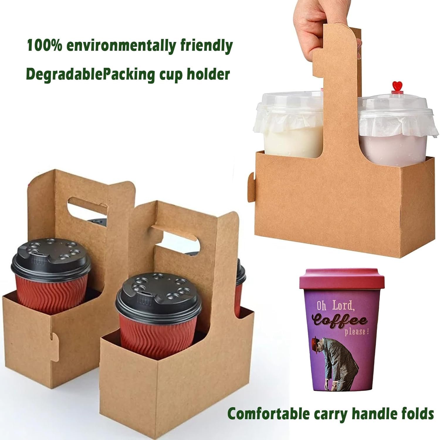 Porta bebidas Kraft de 20 unidades con asas, soporte desechable de papel para 2 tazas para bebidas calientes o frías, cafe para llevar, servicio de alimentos para restaurantes y cafeterías, Fábrica de logo personalizado.