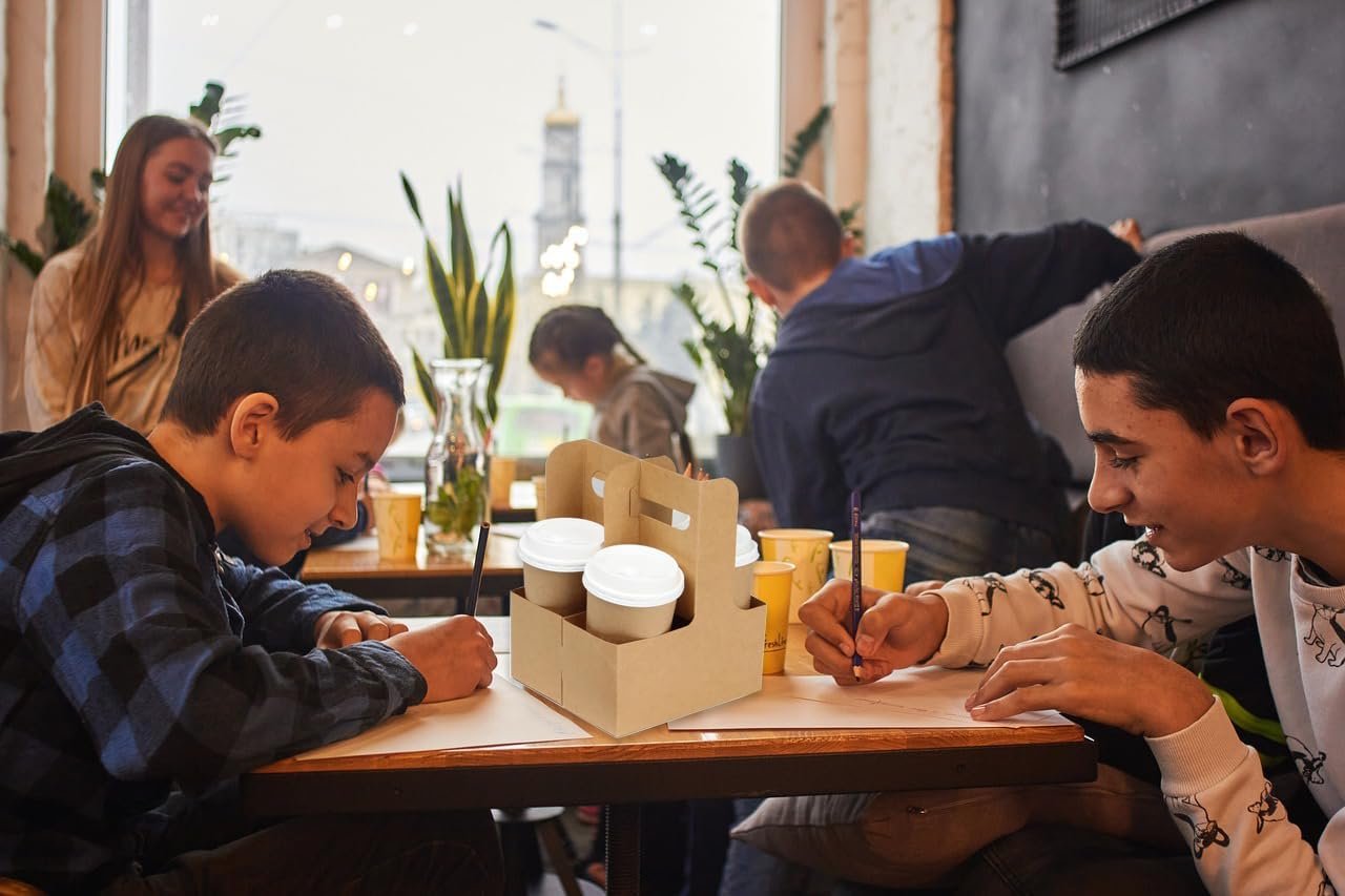 Porta bebidas Kraft de 20 unidades con asas, soporte desechable de papel para 2 tazas para bebidas calientes o frías, cafe para llevar, servicio de alimentos para restaurantes y cafeterías, Fábrica de logo personalizado.