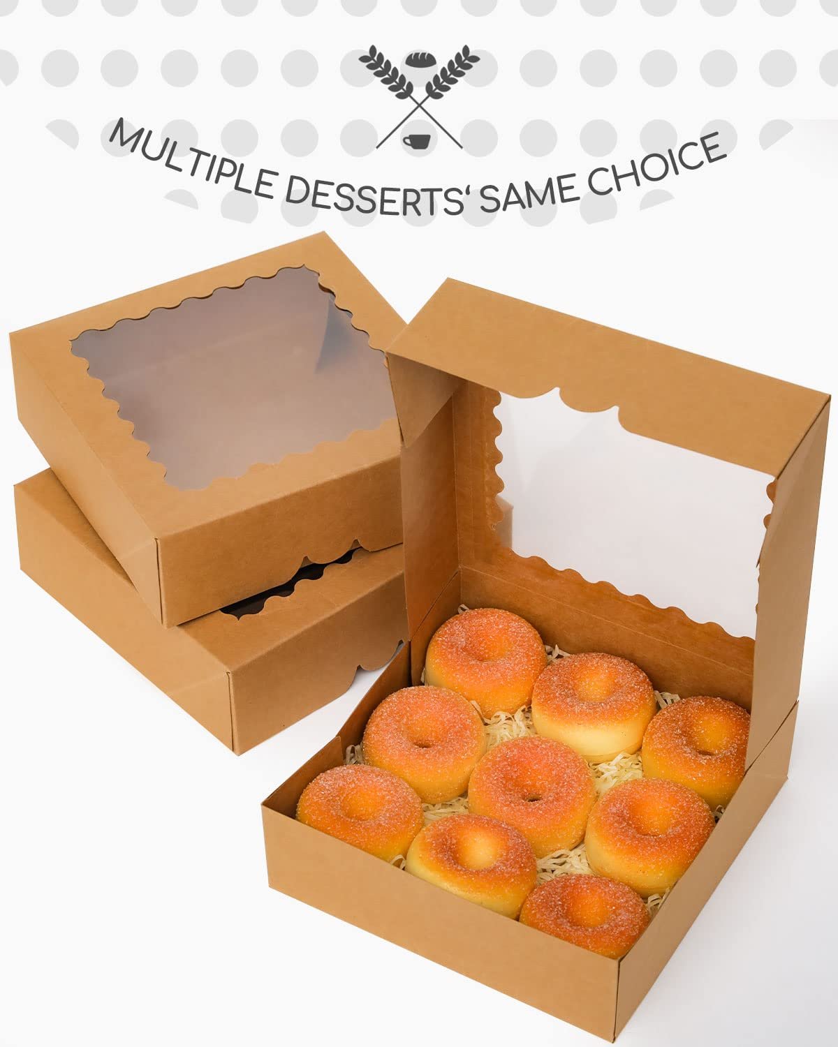 Caja de pastelería 50 Packs auto-pop-up con ventana 8x8x2.5 pulgadas, marca blanca, ideal para personalizar con logo, proveedor de empaques.