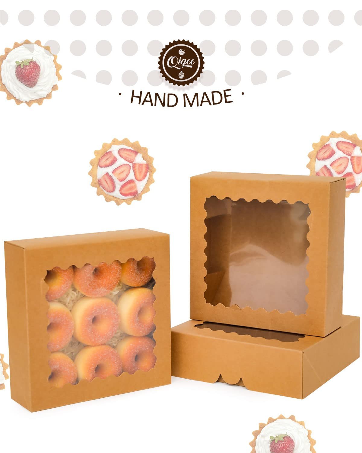 Caja de pastelería 50 Packs auto-pop-up con ventana 8x8x2.5 pulgadas, marca blanca, ideal para personalizar con logo, proveedor de empaques.