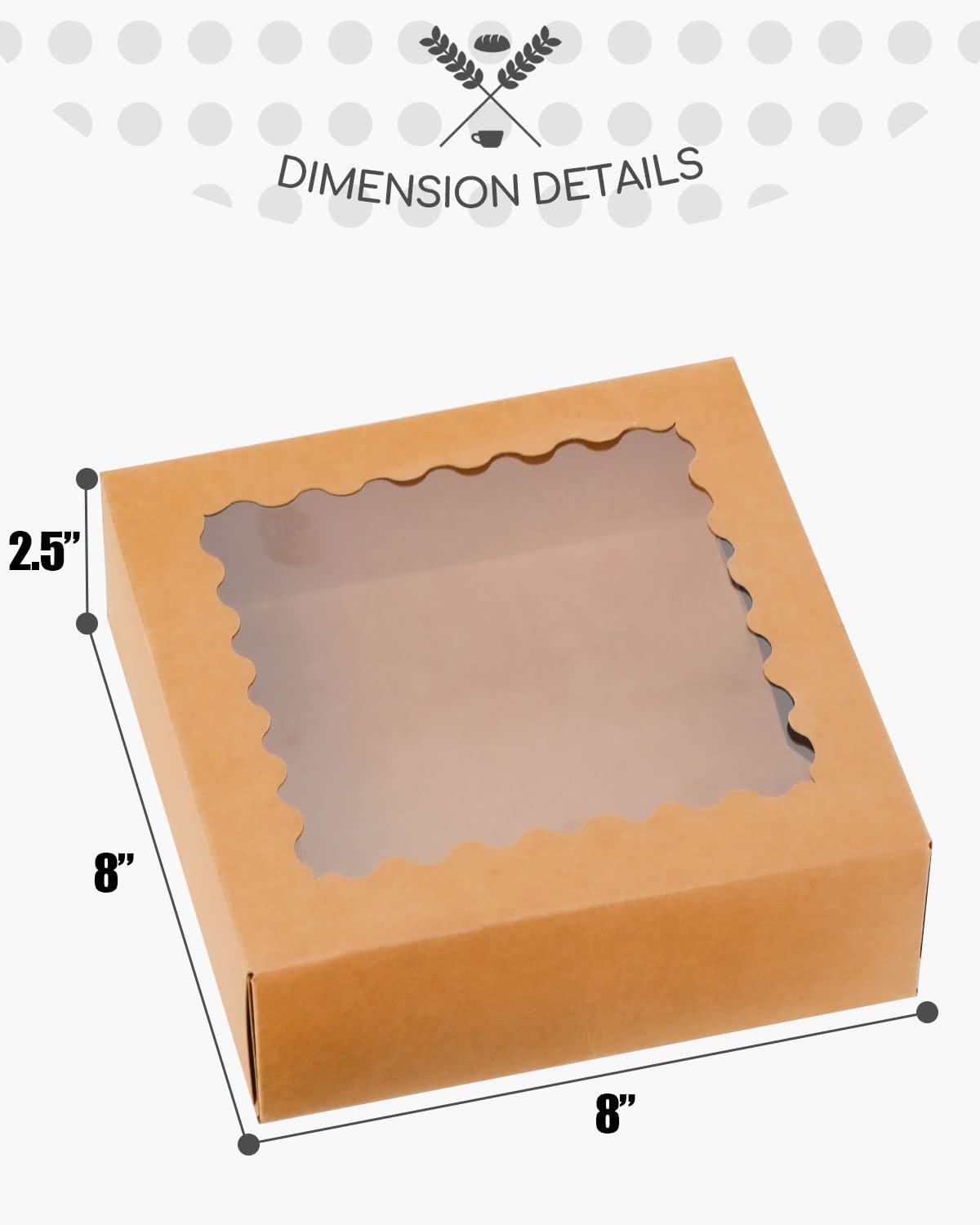 Caja de pastelería 50 Packs auto-pop-up con ventana 8x8x2.5 pulgadas, marca blanca, ideal para personalizar con logo, proveedor de empaques.