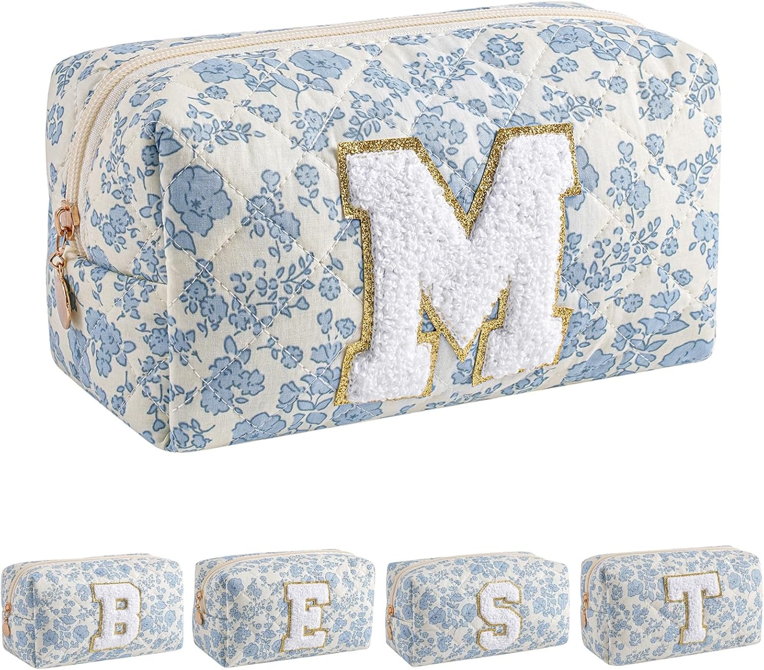 Logo Personalizado Bolso de Maquillaje Alfabetico para Mujeres, Regalos de Navidad para Niñas de 6 a 18 Años, Neceser de Viaje Floral Coqueta con Cierre, Organizador de Maquillaje, Marca Blanca de Fábrica