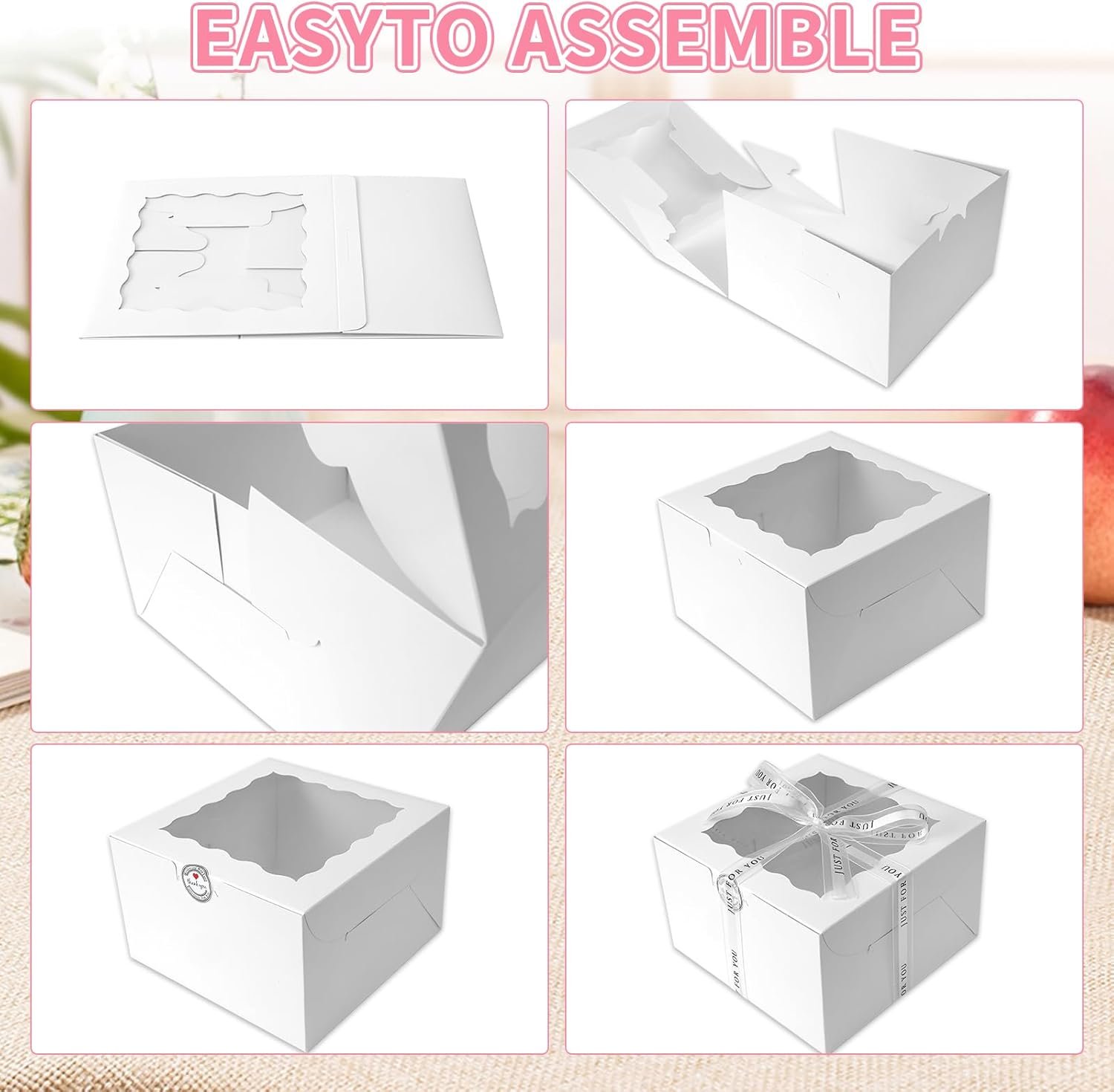 Logo Personalizado 28 Sets de Caja para Pasteles 8x8x5, Cajas Blancas con Ventana para Cheesecake y Pasteles, Contenedores Redondos de 8 pulgadas con Tapas para Pascua y Día de la Madre, Proveedor de Productos de Repostería.