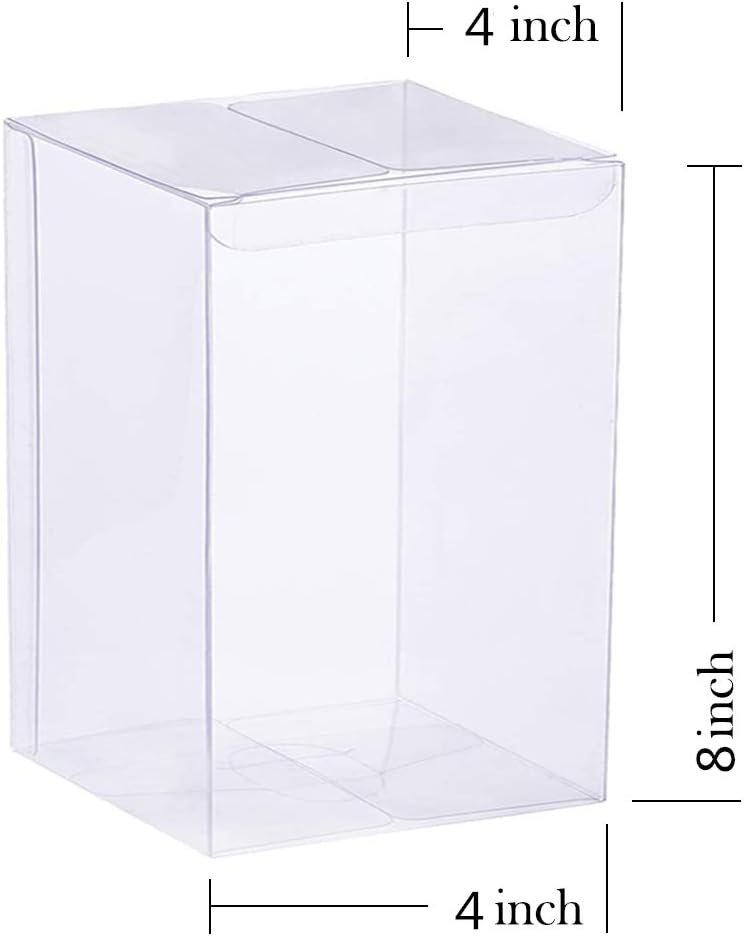 Caja Transparente de 12PCS 4 x 4 x 8 pulgadas, Ideal para Favor de Bodas y Baby Shower con Logo Personalizado, Proveedor de Cajas Regalo.