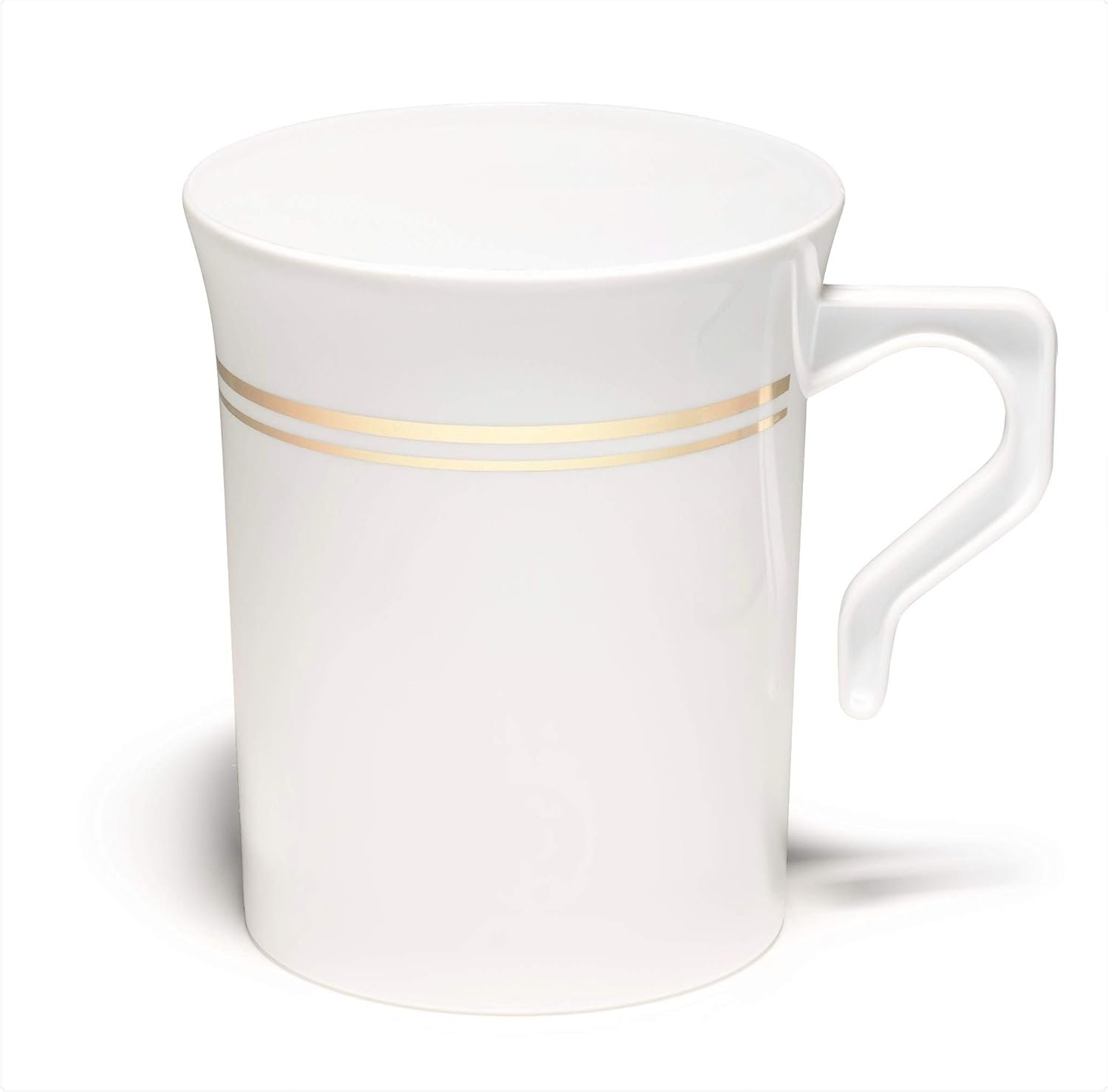 Tazas desechables de 40 piezas de 8 oz, personalizadas con logo, ideales para bodas y fiestas, con manejo cómodo, disponibles en blanco y con borde dorado, fabricadas por un proveedor de calidad.