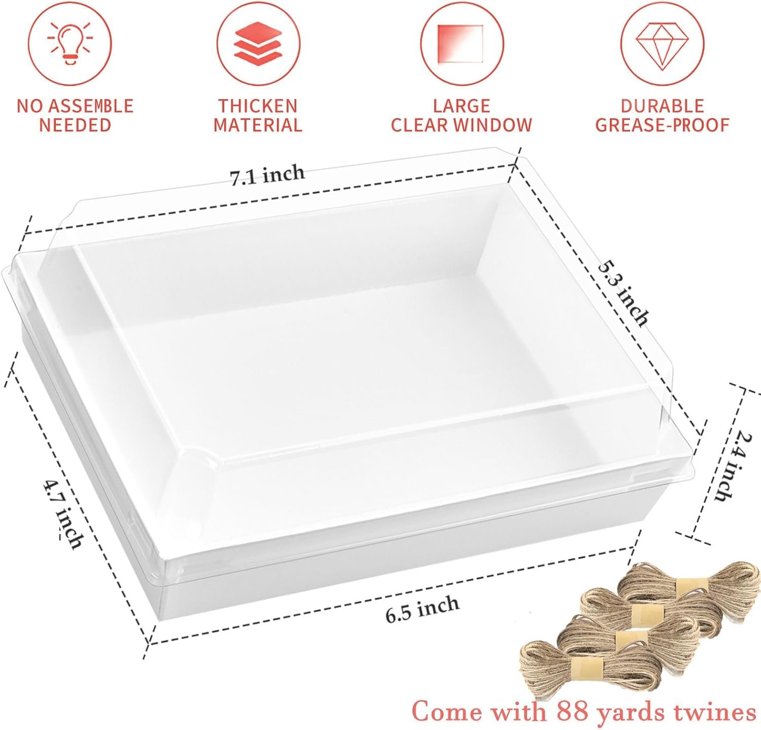 Cajas de Charcutería de 7x5 Pulgadas con Ventanas, 50 Pack de Cajas de Papel Desechables para Combinar con Logo Personalizado, Perfectas para Sandwiches, Fresas, Galletas, Cupcakes, Marca Blanca de Proveedor