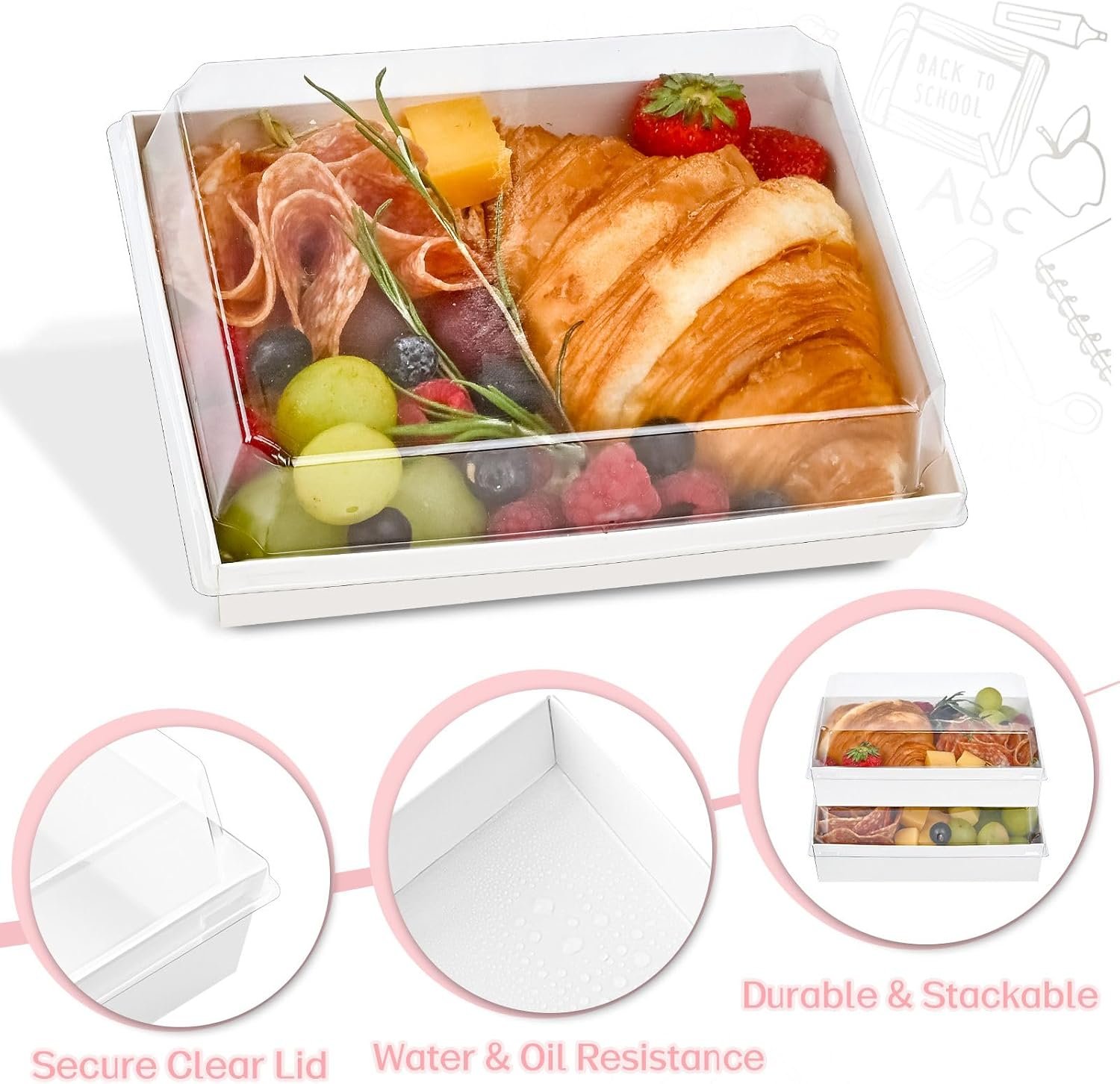 Cajas de Charcutería de 7x5 Pulgadas con Ventanas, 50 Pack de Cajas de Papel Desechables para Combinar con Logo Personalizado, Perfectas para Sandwiches, Fresas, Galletas, Cupcakes, Marca Blanca de Proveedor