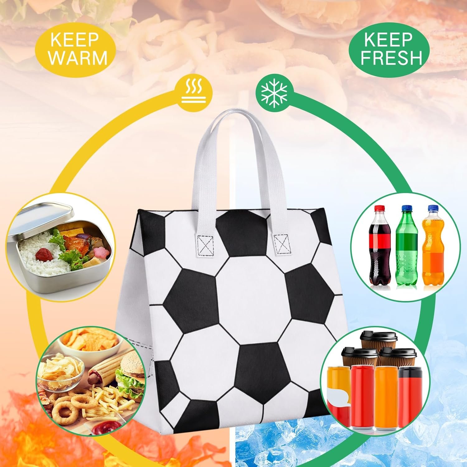 Bolsas térmicas personalizadas de fútbol para entrega de comida, 50 piezas, ideales para galletas, panadería, alimentos fríos y calientes, bolsas para llevar de fiesta y catering, Marca Blanca, proveedor confiable.