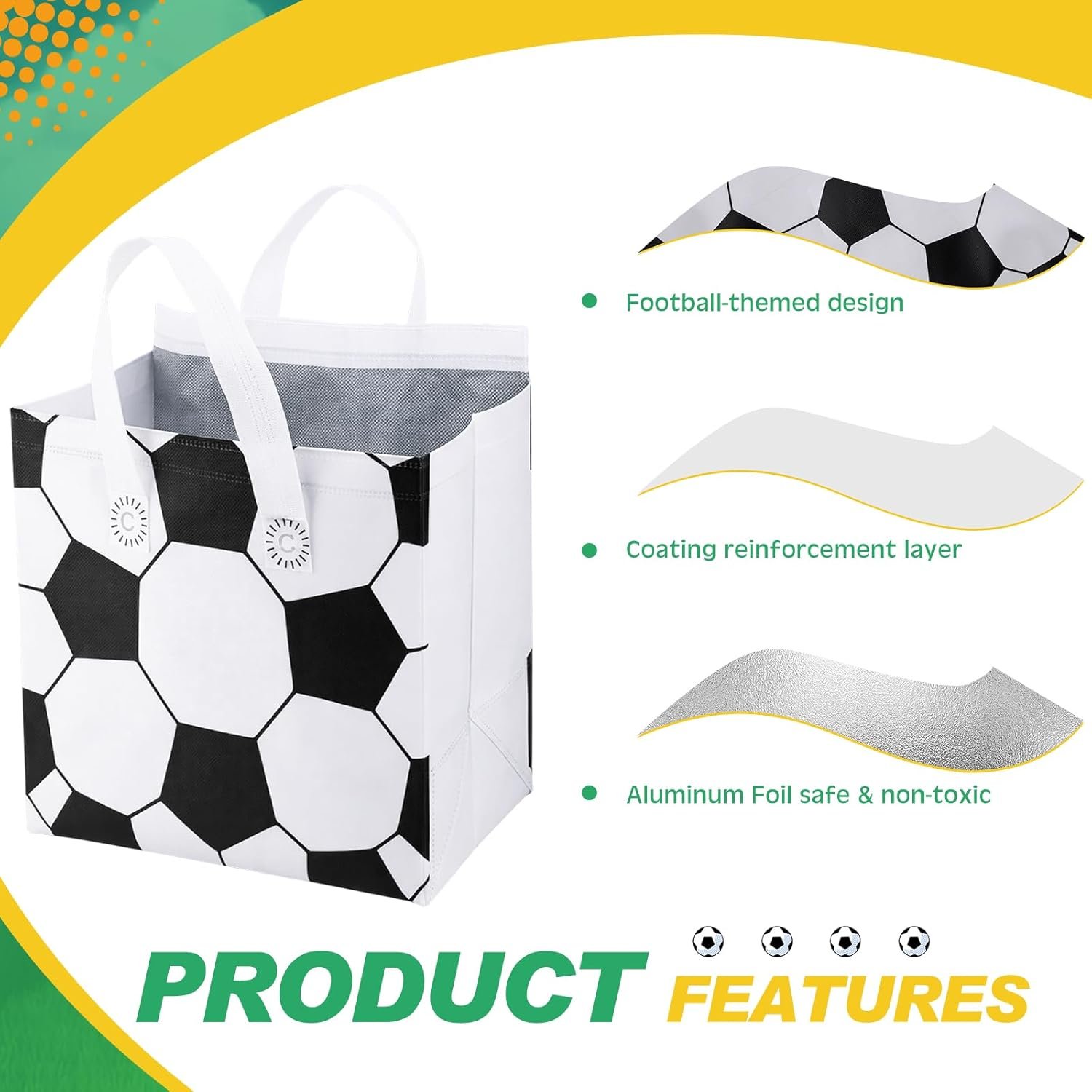 Bolsas térmicas personalizadas de fútbol para entrega de comida, 50 piezas, ideales para galletas, panadería, alimentos fríos y calientes, bolsas para llevar de fiesta y catering, Marca Blanca, proveedor confiable.