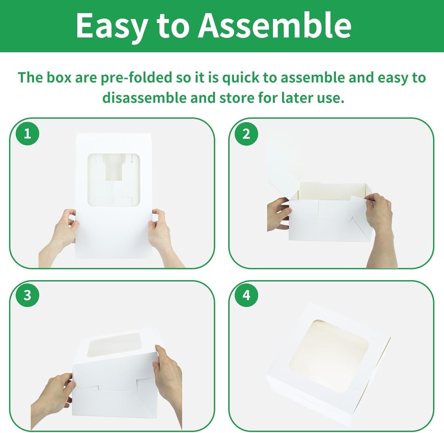 Logo Personalizado 30PCS Cajas de Pasteles 10x10x5 Pulgadas con Tablas para Pasteles, Conjunto de Cajas de Repostería con Ventana Transparente para Postres, Galletas, Cumpleaños, Fiestas y Bodas de Fábrica.