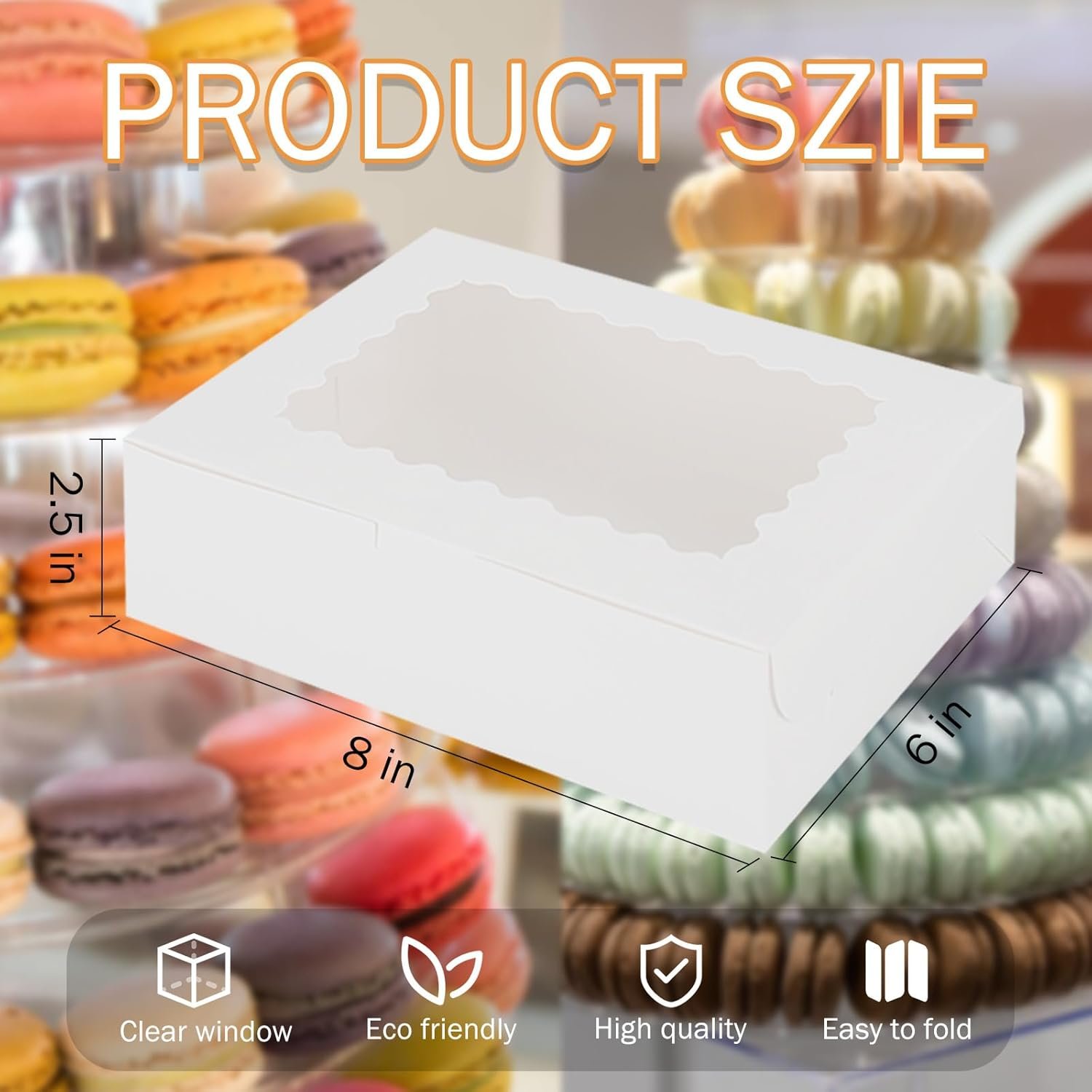 Caja de Pastelería Blanca con Ventana, 50pcs 8x6x2.5 Pulgadas, Marca Blanca para Galletas, Muffins y Fresas Cubiertas de Chocolate, con Logo Personalizado por Proveedor. Caja de Pastelería Blanca con Ventana, 50pcs 8x6x2.5 Pulgadas, Marca Blanca para Galletas, Muffins y Fresas Cubiertas de Chocolate, con Logo Personalizado por Proveedor.