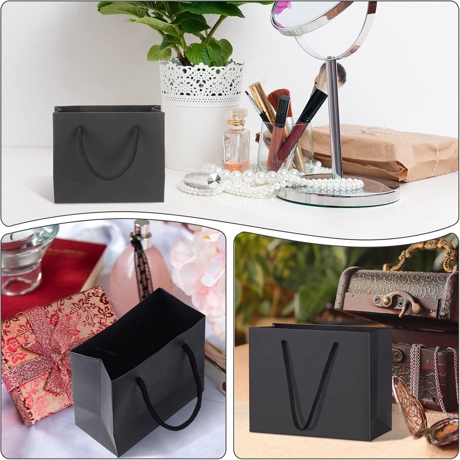 Bolsas de Regalo Negras Mini de 100 Pcs con Mangas, 3.9 x 4.7 x 2.4 Pulgadas, Personalizadas con Logo para Negocios Pequeños, Fábrica de Bolsas de Papel para Eventos como Bodas y San Valentín. Bolsas de Regalo Negras Mini de 100 Pcs con Mangas, 3.9 x 4.7 x 2.4 Pulgadas, Personalizadas con Logo para Negocios Pequeños, Fábrica de Bolsas de Papel para Eventos como Bodas y San Valentín.