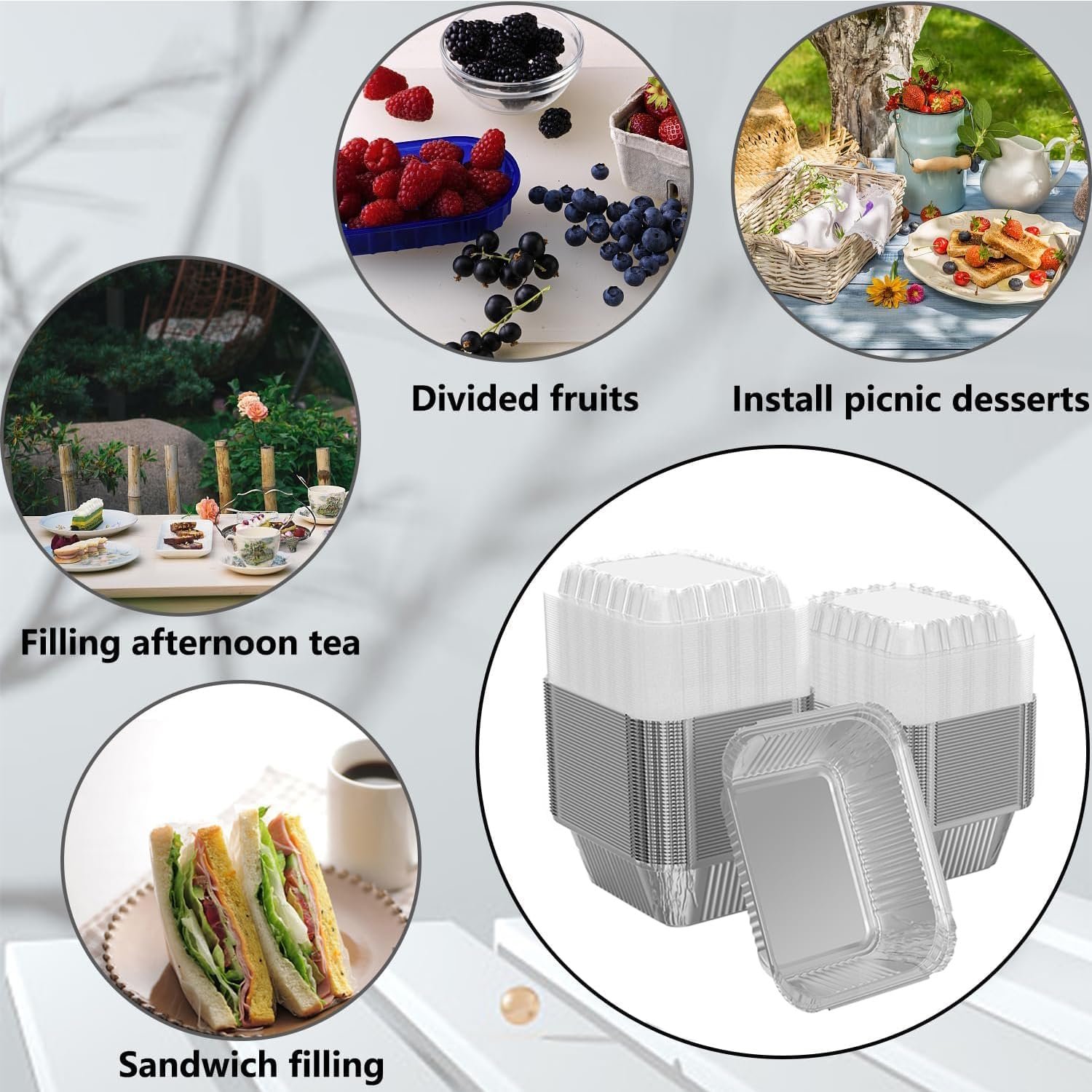 Logo Personalizado 100 Pack de Bandejas Rectangulares Desechables de Aluminio de 1 lb con Tapas de Plástico Transparente de 16 oz para Catering, Horneado y Asado, Marca Blanca de Fábrica. Logo Personalizado 100 Pack de Bandejas Rectangulares Desechables de Aluminio de 1 lb con Tapas de Plástico Transparente de 16 oz para Catering, Horneado y Asado, Marca Blanca de Fábrica.