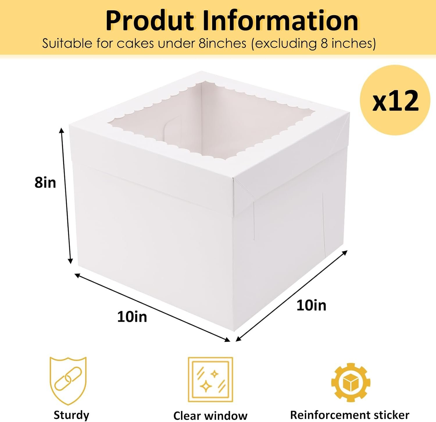 Logo Personalizado 12 cajas de pastel, carretas para tortas de 10x10x8 pulgadas con ventana, caja cuadrada para repostería con tapas para donas, tartas, galletas, boda, cumpleaños, Fabricante.