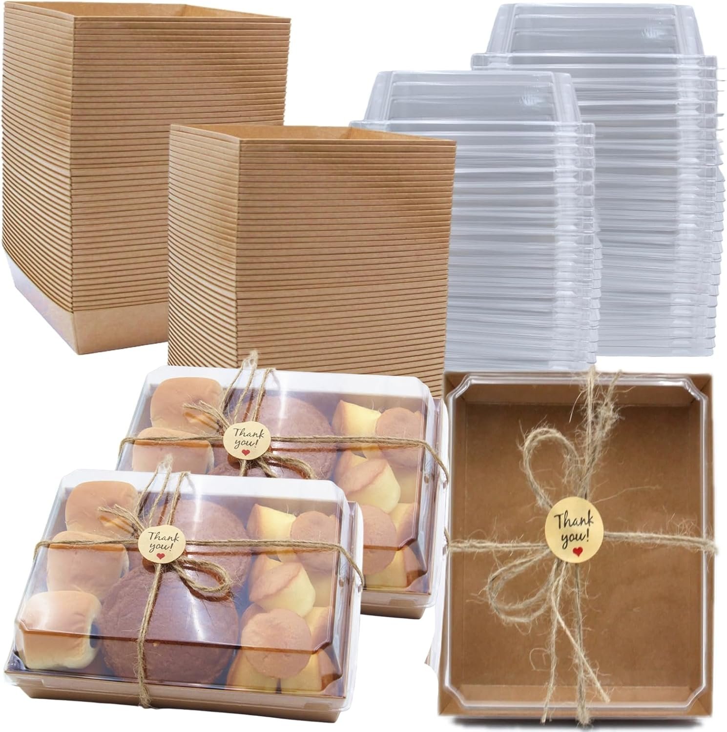 Logo Personalizado Cajas de Charcutería de Papel de 40 Piezas con Tapa Transparente, Contenedor Desechable de 7 x 5 Pulgadas para Pasteles, Cupcakes, Sándwiches, Galletas y Ensaladas - Proveedor de Soluciones de Almacenamiento.