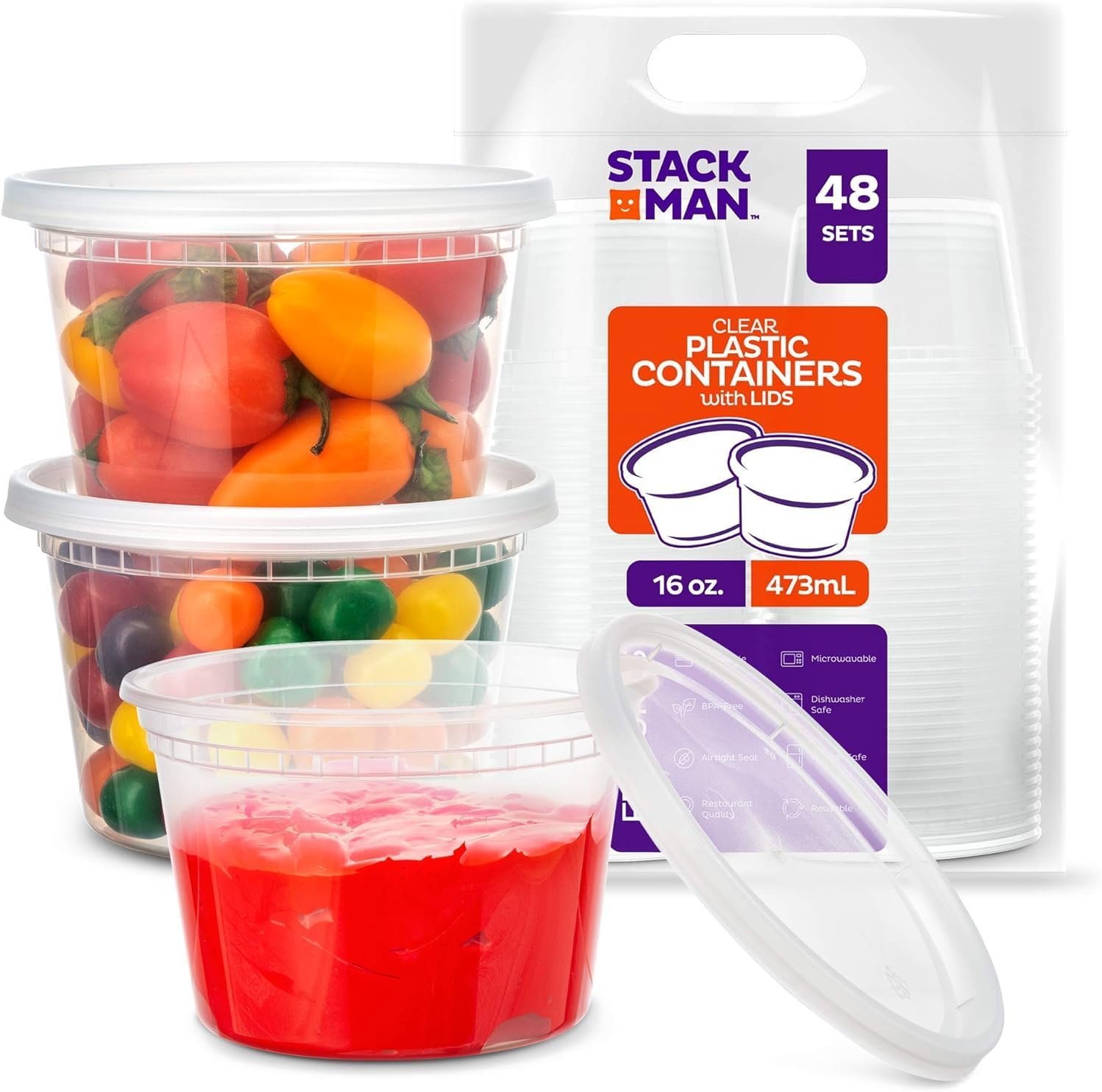 Contenedores Deli de Plástico con Tapa Personalizados [48 Sets - 16 oz.] para Almacenamiento de Alimentos - Envases Desechables para Sopa con Tapa Hermética para Congelador y Comida para Llevar - Fábrica Proveedora