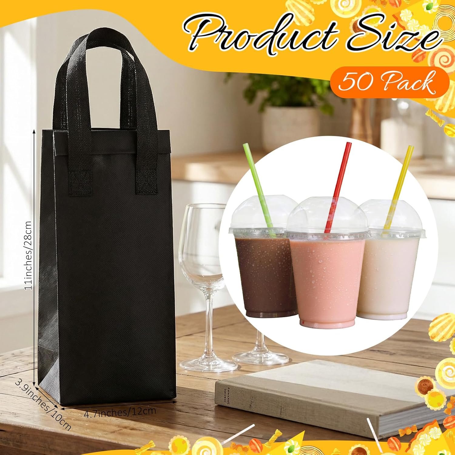 Bolsas Térmicas Desechables de 50 Piezas para Bebidas con Logo Personalizado, Bolsa de Almuerzo Térmica con Asa para Café, Leche, Té y Comida Congelada, Fábrica de Soluciones a Medida.