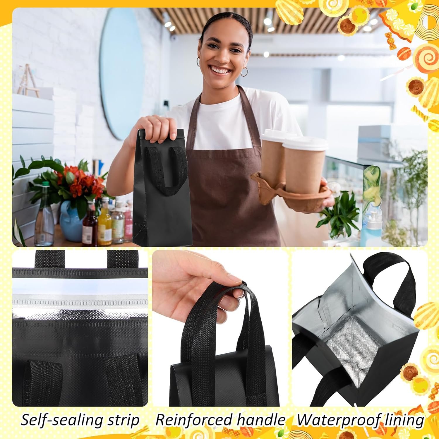 Bolsas Térmicas Desechables de 50 Piezas para Bebidas con Logo Personalizado, Bolsa de Almuerzo Térmica con Asa para Café, Leche, Té y Comida Congelada, Fábrica de Soluciones a Medida.