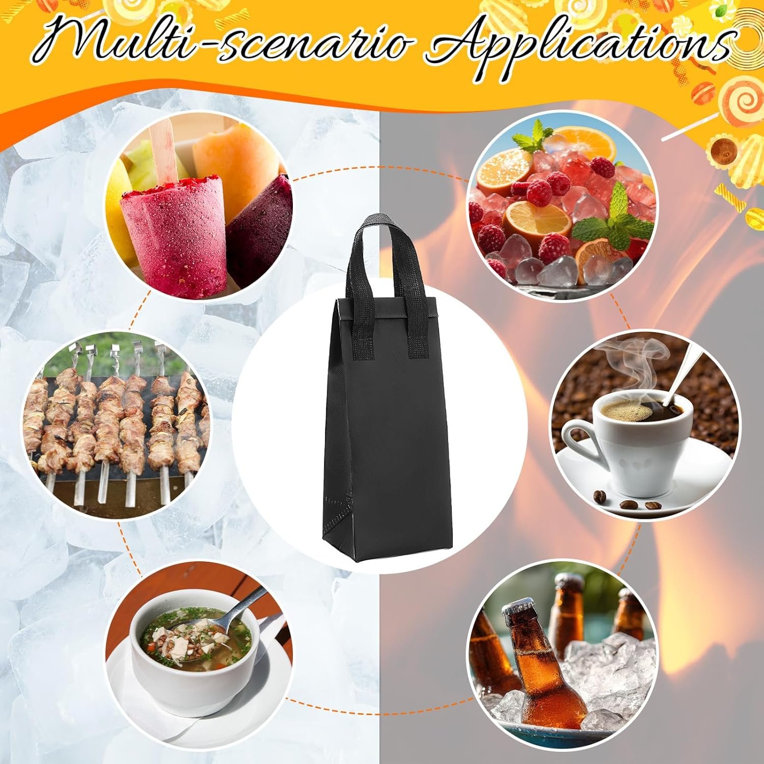 Bolsas Térmicas Desechables de 50 Piezas para Bebidas con Logo Personalizado, Bolsa de Almuerzo Térmica con Asa para Café, Leche, Té y Comida Congelada, Fábrica de Soluciones a Medida.