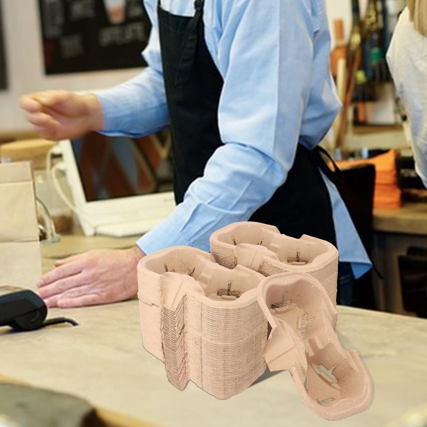 Logo Personalizado Portavasos Desechables para Dos Vasos, Soporte Ecológico para Bebidas Frías y Calientes, Fabricante de 100 Unidades