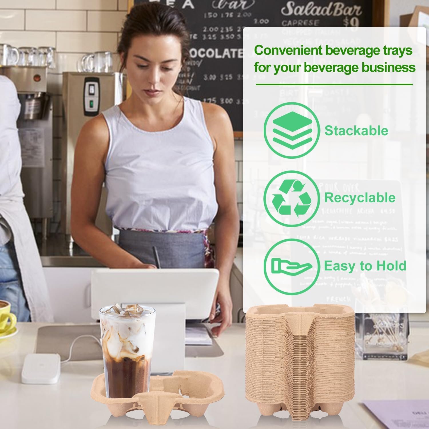 Logo Personalizado Portavasos Desechables para Dos Vasos, Soporte Ecológico para Bebidas Frías y Calientes, Fabricante de 100 Unidades