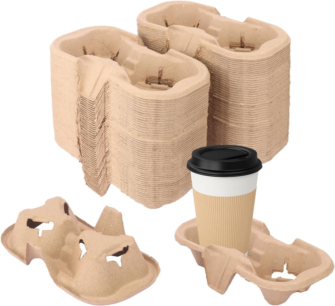 Logo Personalizado Portavasos Desechables para Dos Vasos, Soporte Ecológico para Bebidas Frías y Calientes, Fabricante de 100 Unidades