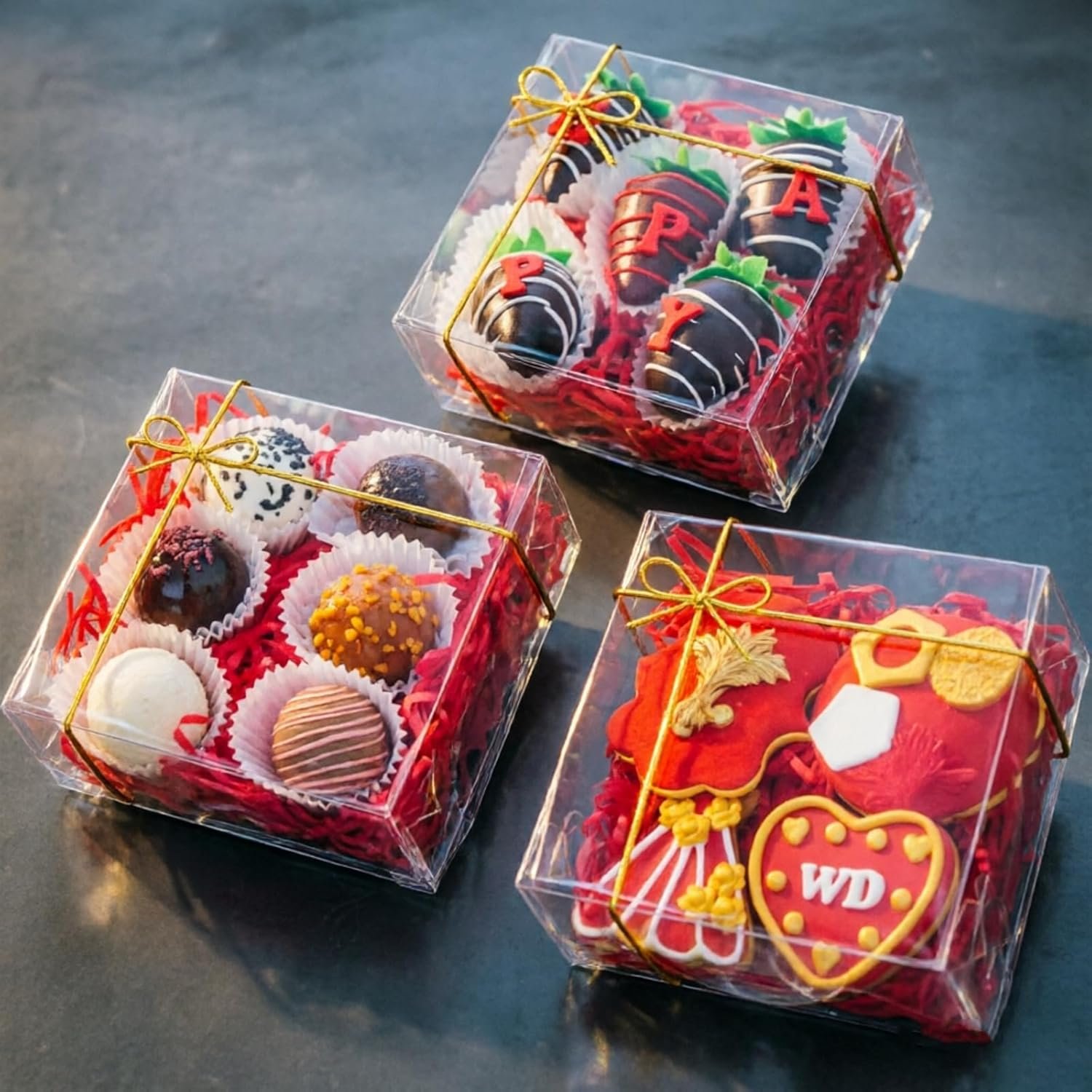 Logo Personalizado Cajas de Panadería Transparentes de 25 Pack 5x5x2 Pulgadas para Chocolates, Mini Tortas, Galletas, Macarons y Brownies Marca Blanca de Fábrica.