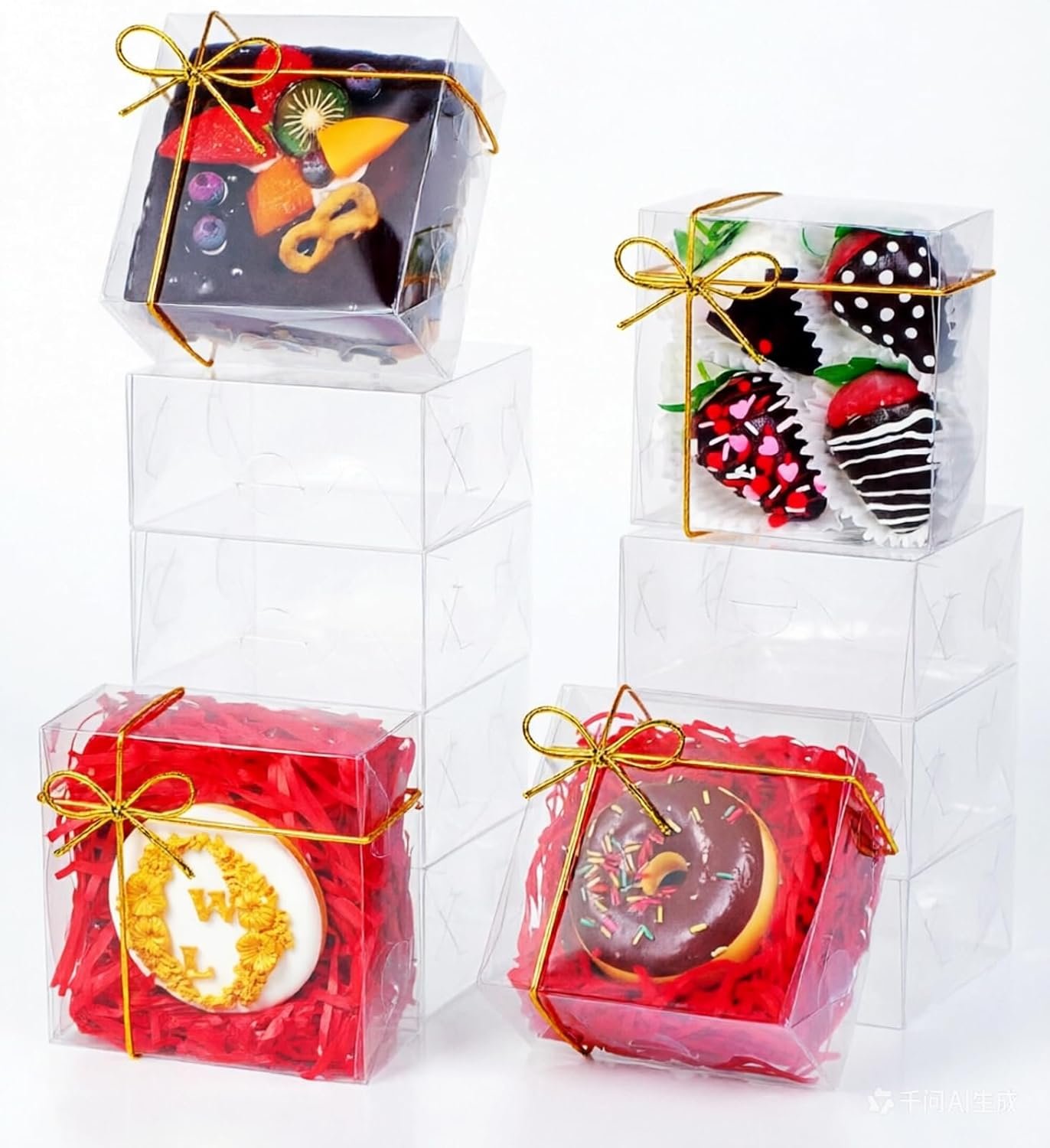 Logo Personalizado Cajas de Panadería Transparentes de 25 Pack 5x5x2 Pulgadas para Chocolates, Mini Tortas, Galletas, Macarons y Brownies Marca Blanca de Fábrica.