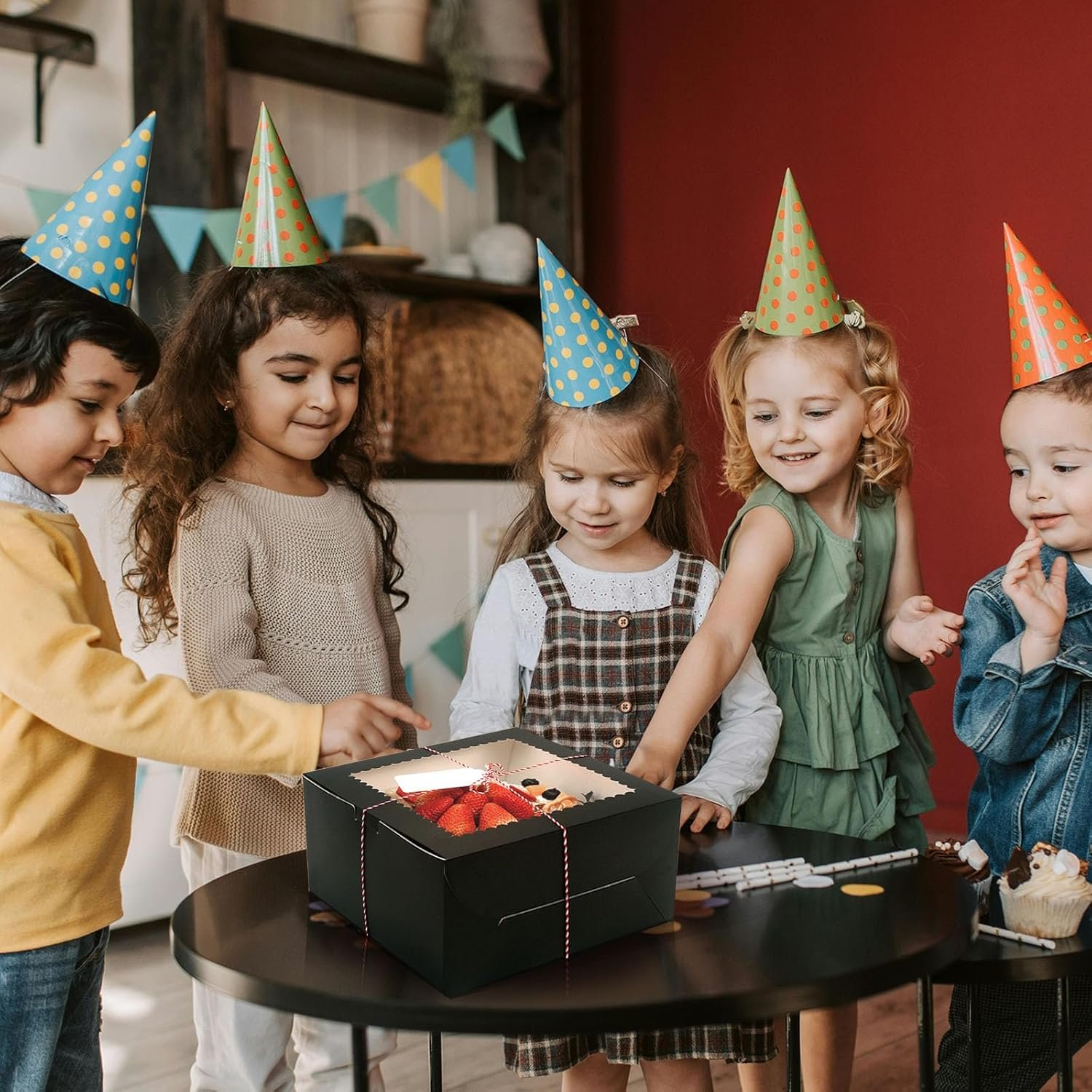 Logo Personalizado 20 Piezas Cajas de Pasteles de 10 Pulgadas con Ventana, 10x10x5 Pulgadas Cajas Negras para Panadería, Contenedor para Pasteles, Tartas, Galletas, Chocolates, Cupcakes, Fiesta de Cumpleaños, Boda, Marca Blanca Fábrica.