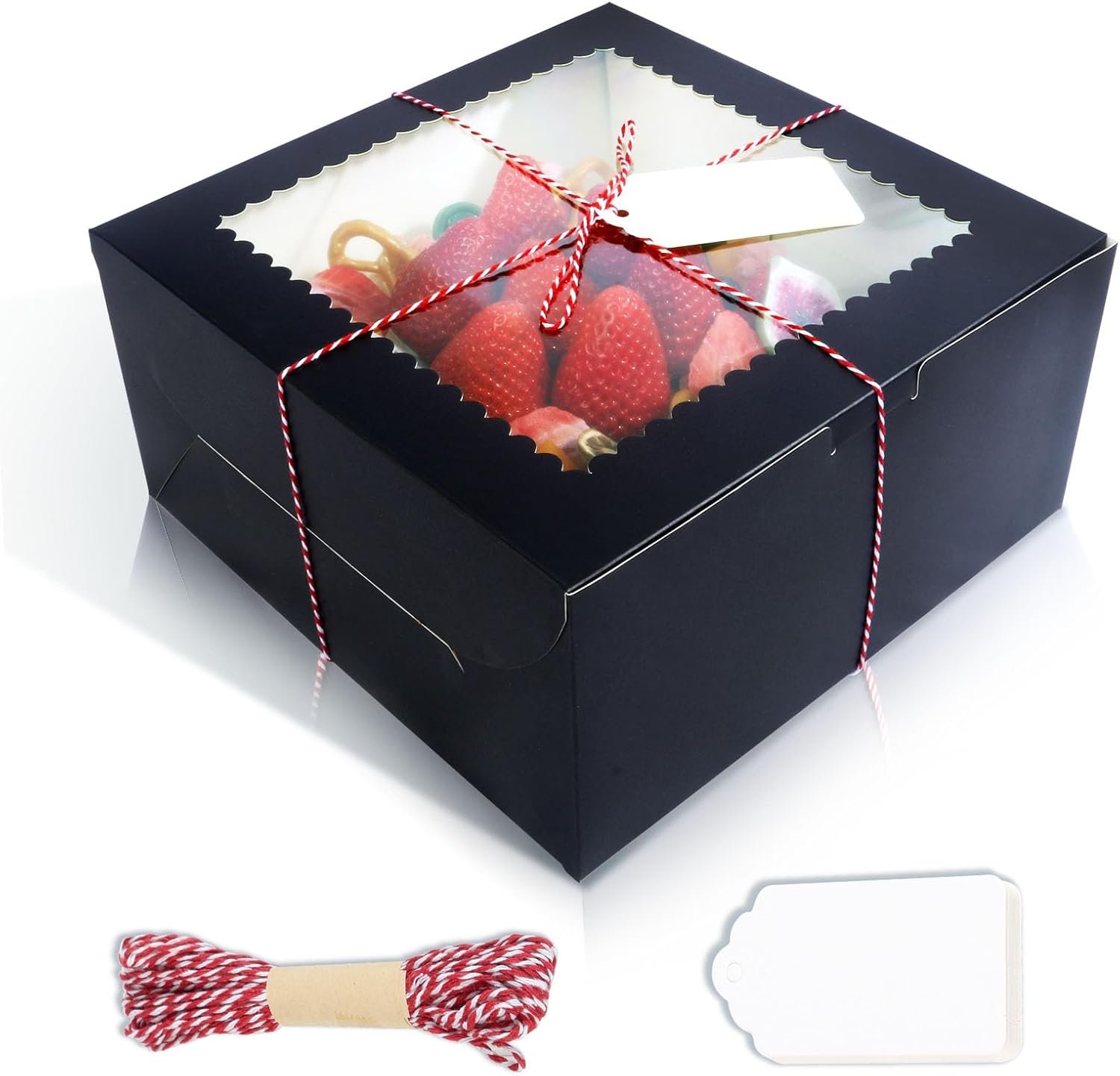 Logo Personalizado 20 Piezas Cajas de Pasteles de 10 Pulgadas con Ventana, 10x10x5 Pulgadas Cajas Negras para Panadería, Contenedor para Pasteles, Tartas, Galletas, Chocolates, Cupcakes, Fiesta de Cumpleaños, Boda, Marca Blanca Fábrica.