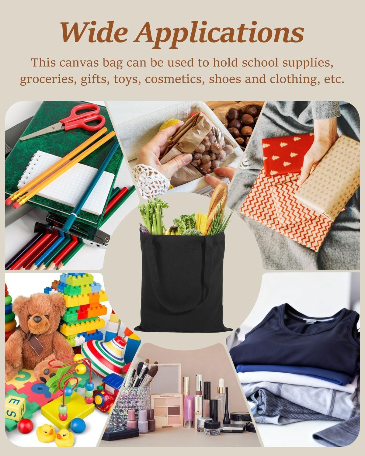 Tote Bag de Marca Blanca para Proyectos DIY, Bolsas de Lona de 13x15 Pulgadas para Compras, 10oz Tela Lavable a Máquina con Logo Personalizado, Fábrica Disponibles.