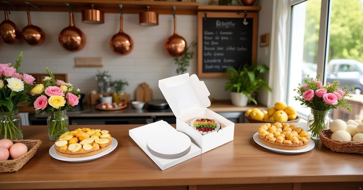 Caja de pastel de 20 unidades 8x8x5 con ventana y bases para pasteles (10 cajas + 10 bases), elegante contenedor blanco para pasteles, galletas, bodas y cumpleaños, logo personalizado, ideal para marca blanca del fabricante.