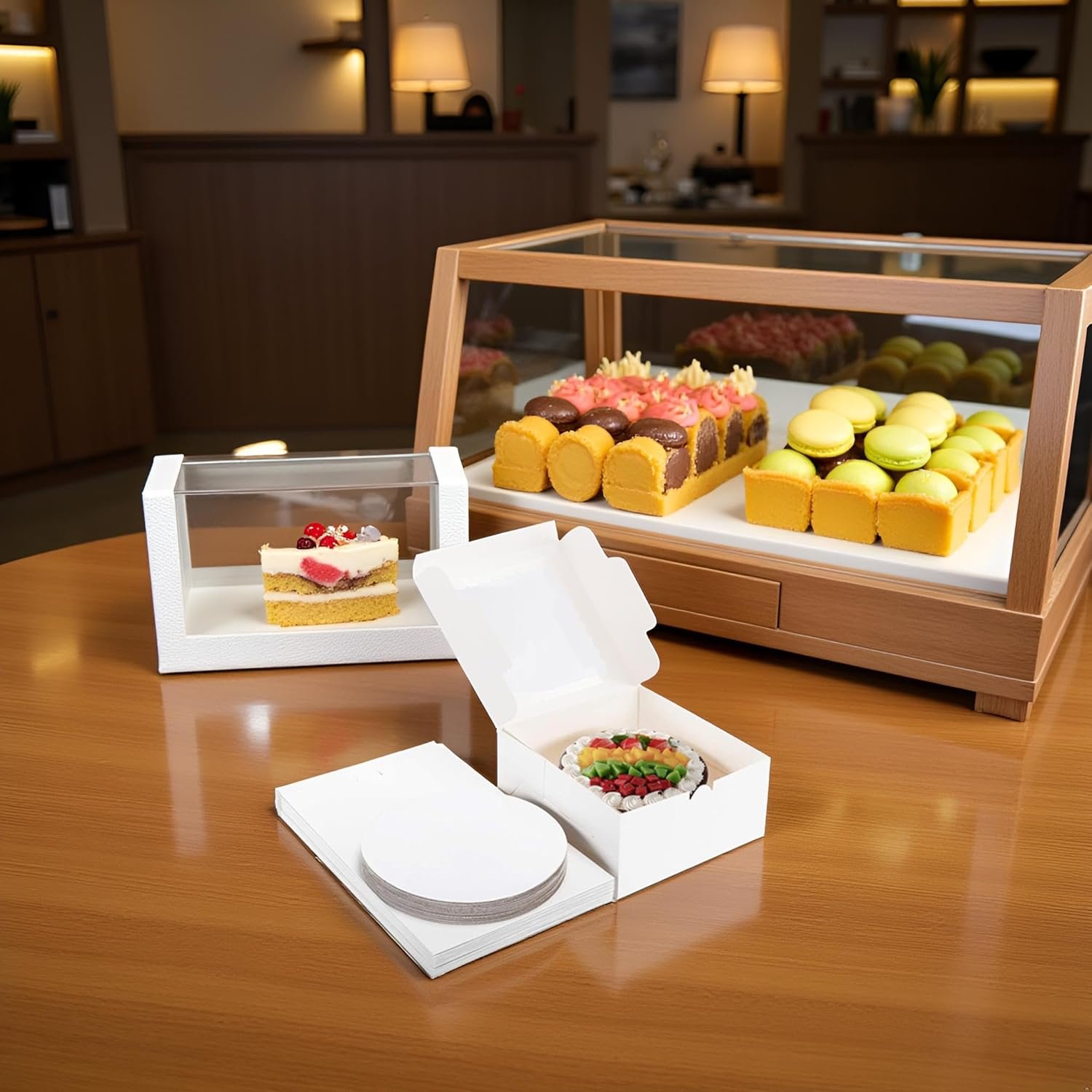 Caja de pastel de 20 unidades 8x8x5 con ventana y bases para pasteles (10 cajas + 10 bases), elegante contenedor blanco para pasteles, galletas, bodas y cumpleaños, logo personalizado, ideal para marca blanca del fabricante.