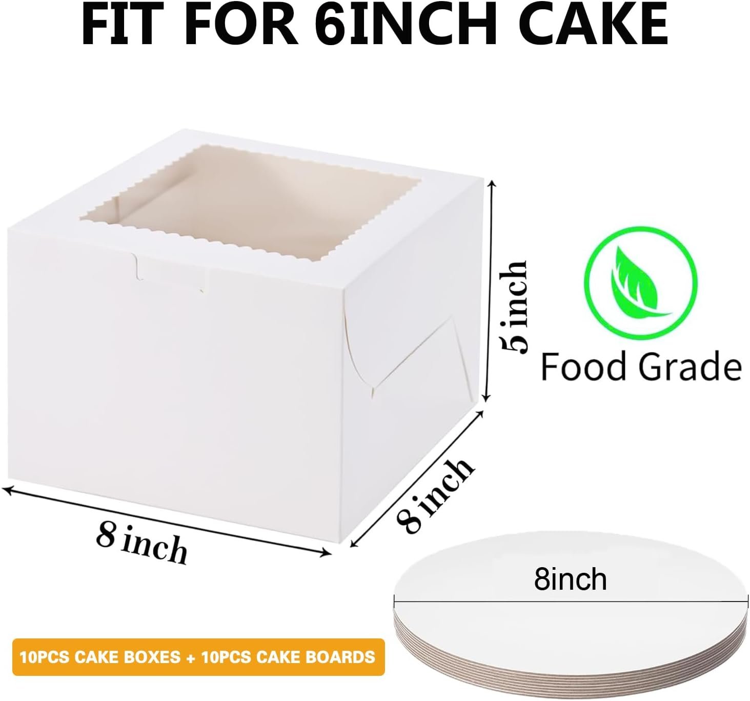 Caja de pastel de 20 unidades 8x8x5 con ventana y bases para pasteles (10 cajas + 10 bases), elegante contenedor blanco para pasteles, galletas, bodas y cumpleaños, logo personalizado, ideal para marca blanca del fabricante.