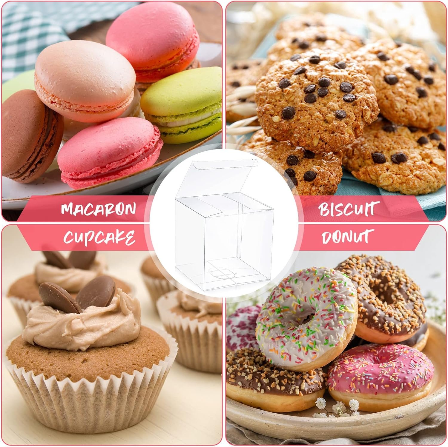 Cajas de Favor Transparentes 4 x 4 x 4 Pulgadas con Logo Personalizado – Paquete de 100 Piezas de PVC para Dulces y Regalos – Ideal para Marca Blanca en Fábrica para Fiestas de Bodas, Baby Shower y Regreso a Clases