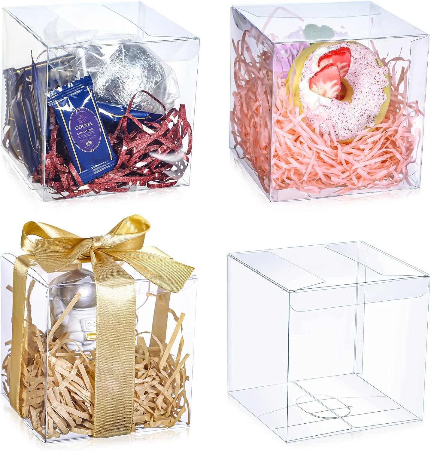 Cajas de Favor Transparentes 4 x 4 x 4 Pulgadas con Logo Personalizado – Paquete de 100 Piezas de PVC para Dulces y Regalos – Ideal para Marca Blanca en Fábrica para Fiestas de Bodas, Baby Shower y Regreso a Clases