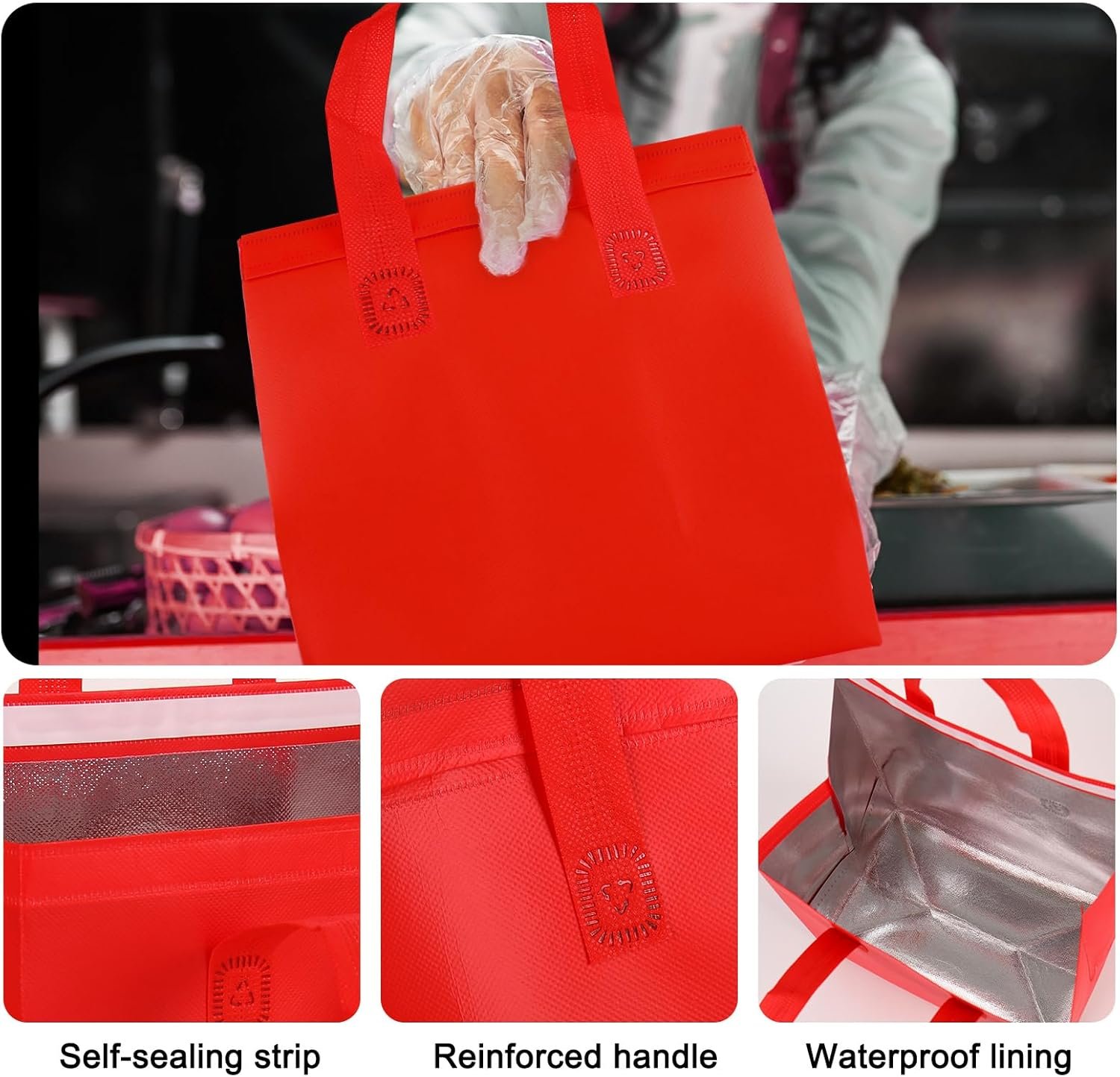 Logo Personalizado Bolsa Térmica Desechable 18 Piezas para Comida y Bebidas Frías o Calientes, Ideal para Entrega de Alimentos y Bebidas, Proveedor de Soluciones y Accesorios en 6 Colores Clásicos.