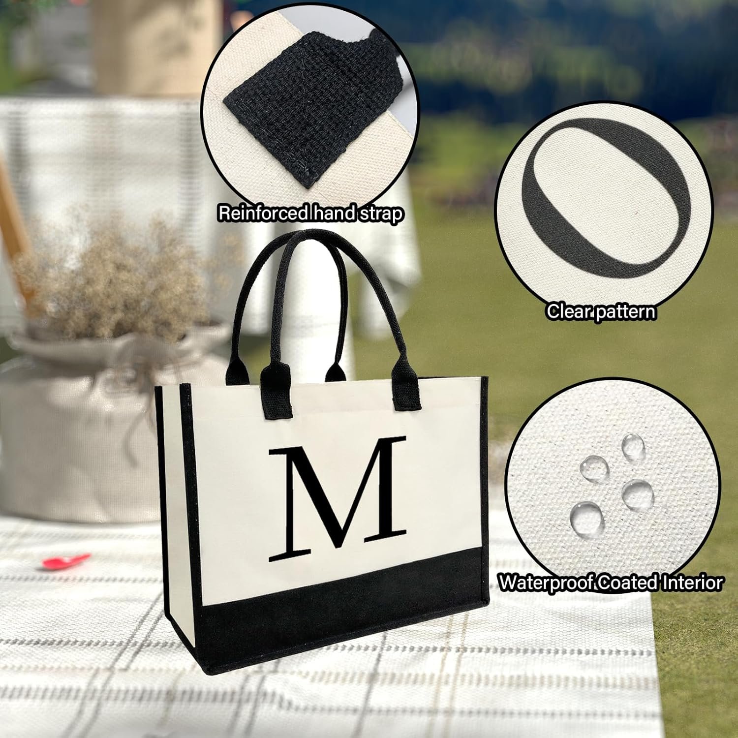 Tote Bag Compacto de Lona Personalizada con Inicial - 10x8.5 IN, Regalo Personalizado para Bodas y Cumpleaños, Proveedor de Logo Personalizado