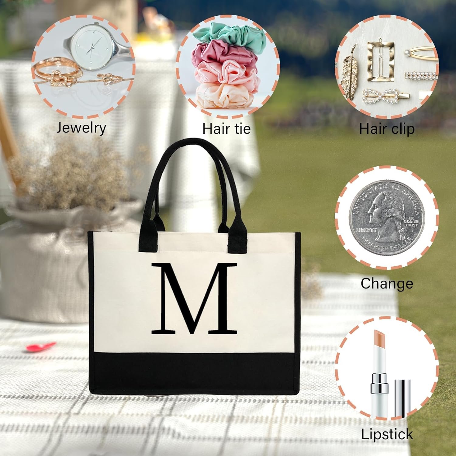Tote Bag Compacto de Lona Personalizada con Inicial - 10x8.5 IN, Regalo Personalizado para Bodas y Cumpleaños, Proveedor de Logo Personalizado